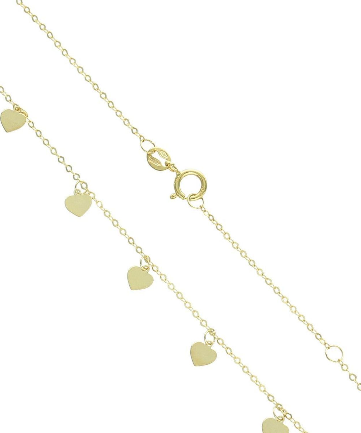Złoty naszyjnik celebrytka 375 z wiszącymi serduszkami – delikatny łańcuszek ankier.jpg