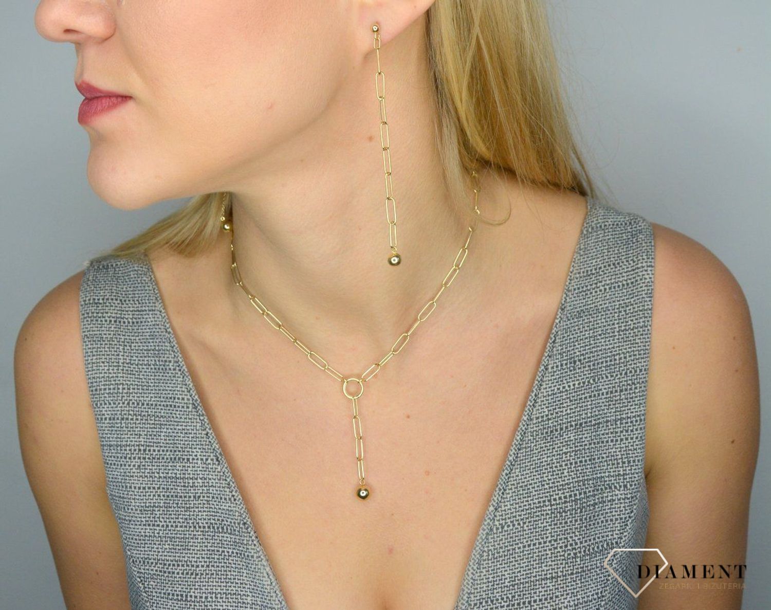 Złoty naszyjnik 585 Łańcuch z kuleczką DIA-NSZ-1734-585.jpg