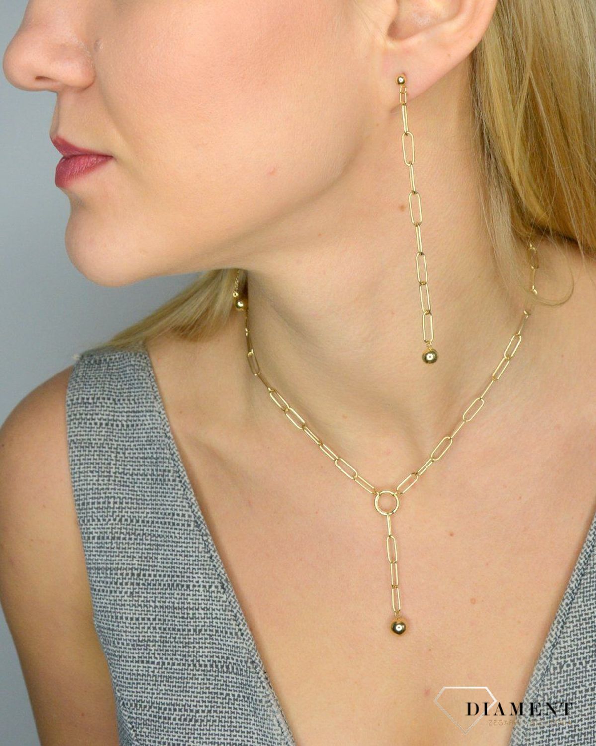 Złoty naszyjnik 585 Łańcuch z kuleczką DIA-NSZ-1734-585.jpg