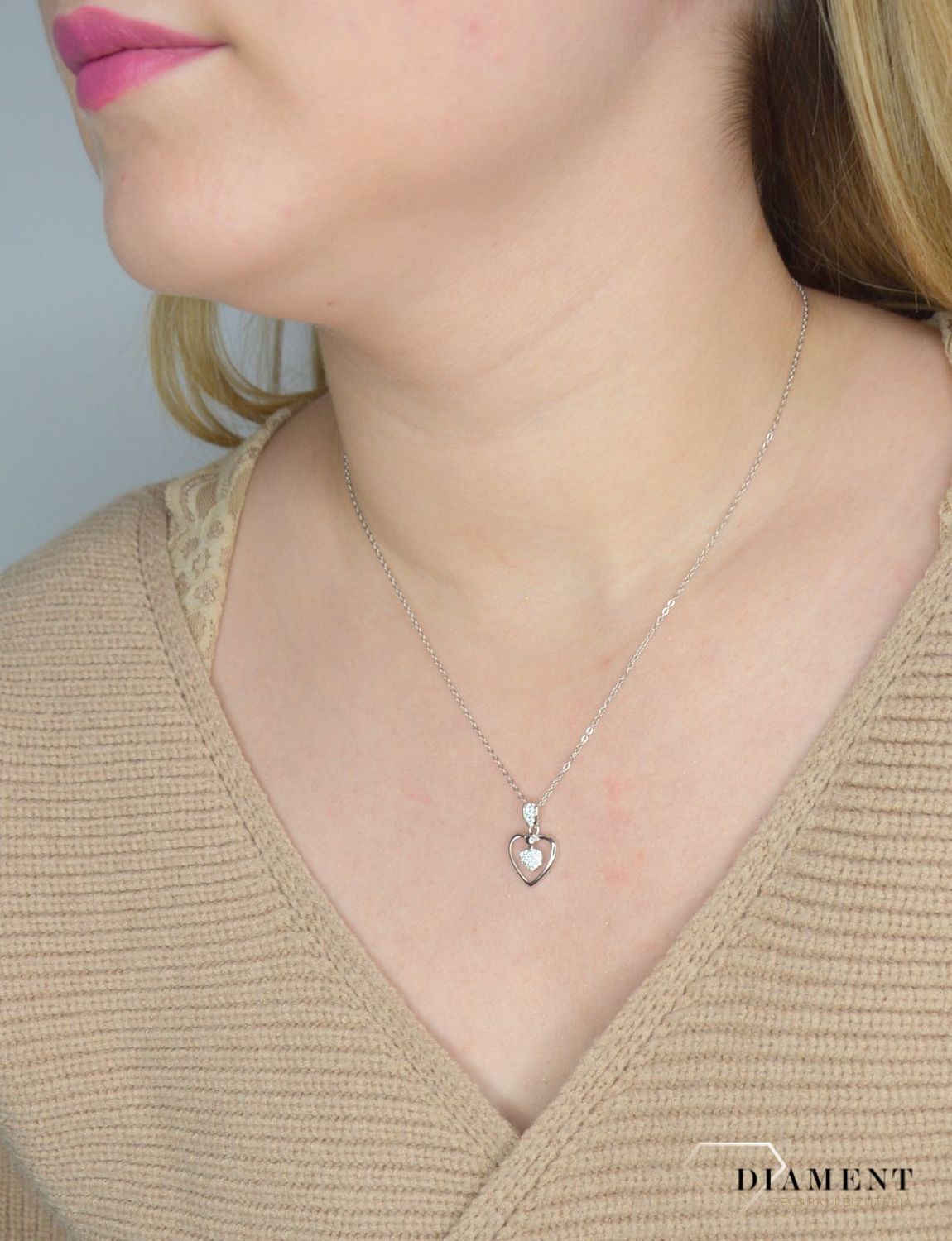 Naszyjnik srebrny celebrytka 925 dwa serca DIA-NSZ-2080-925.jpg