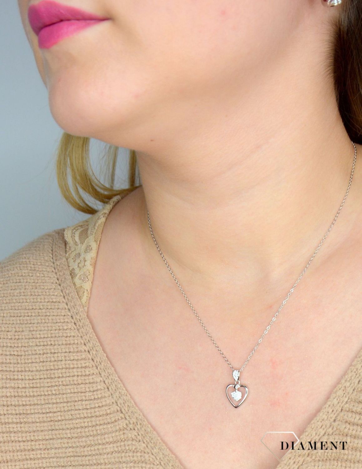 Naszyjnik srebrny celebrytka 925 dwa serca DIA-NSZ-2080-925.jpg