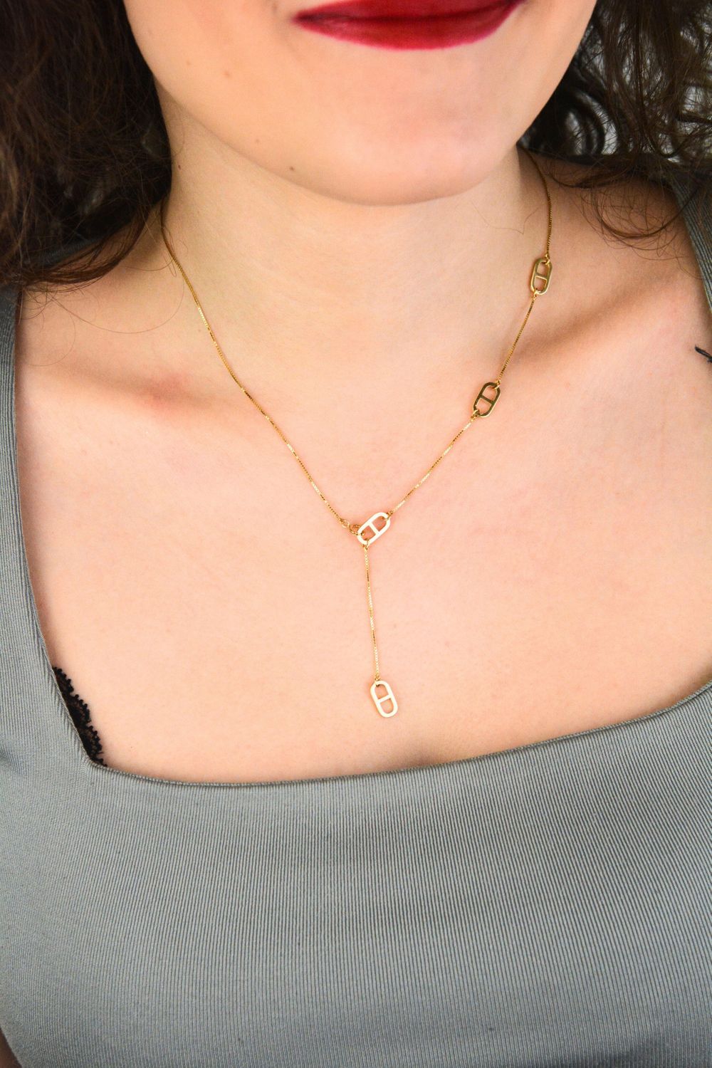 Naszyjnik srebrny pozłacany 925 – łańcuszek kostka z ozdobami, 50 cm, 2,93 g.jpg