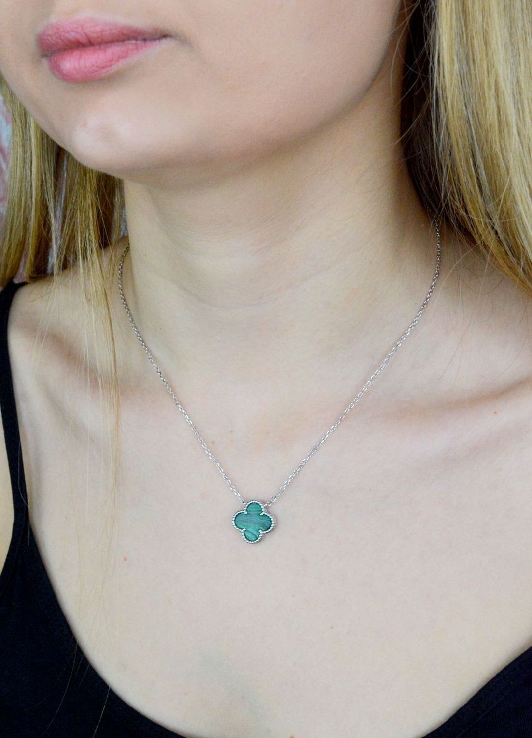 Srebrny naszyjnik damski koniczynka z malachitem DIA-NSZ-2296-925. Bizuteria Van Cleef. Orygianlna koniczynka. Srebro a'la Van Cleef. Naszyjnik z koniczynką na szczęście. Na prezent..jpg