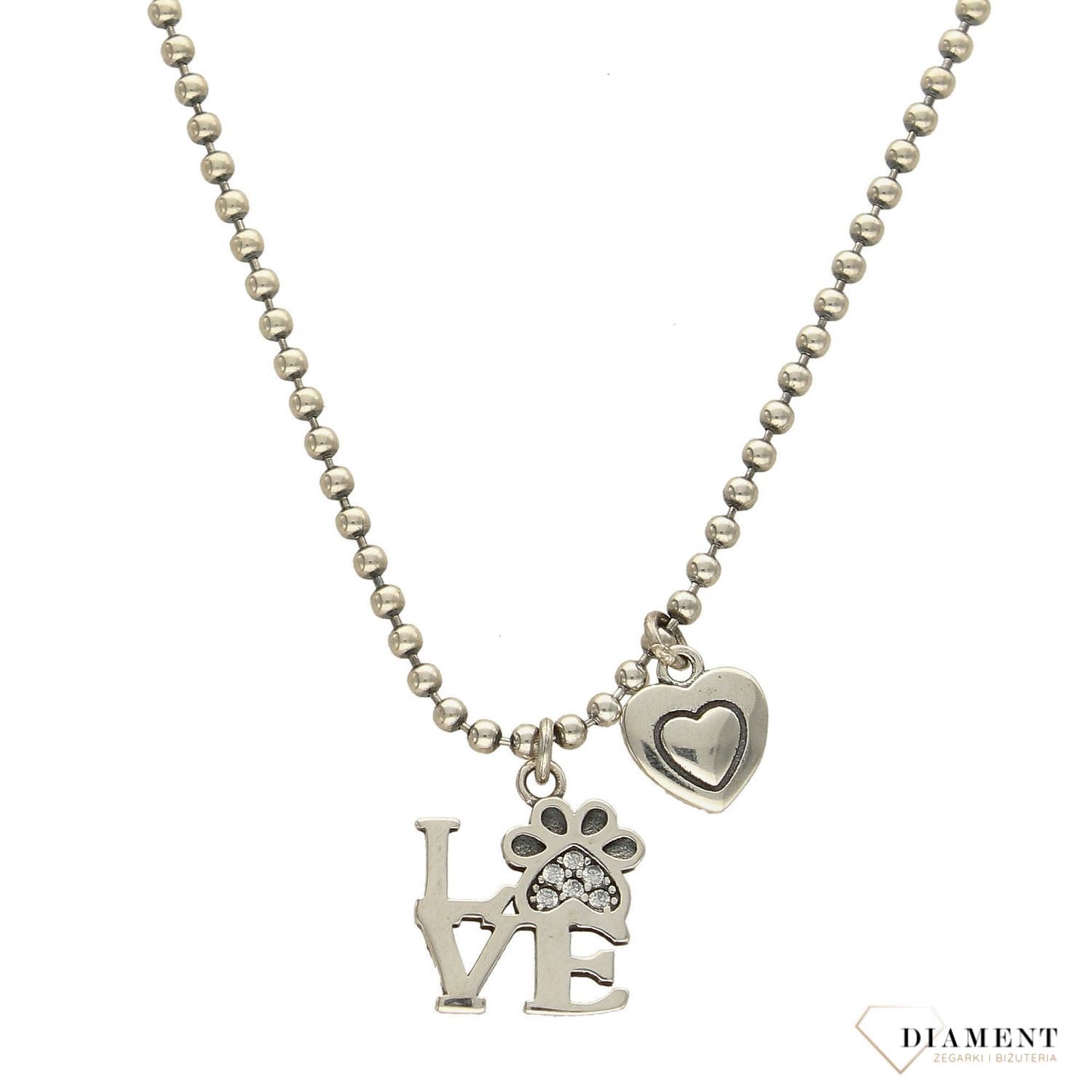 Naszyjnik srebrny 'LOVE' psia łapka Naszyjnik LOVE.jpg
