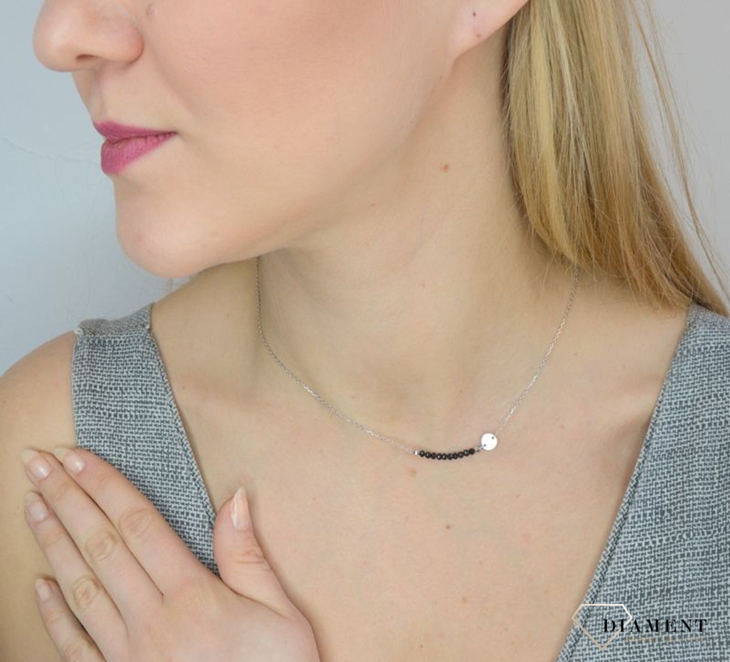 Naszyjnik srebrny damski gładkie kółeczko z koralikami DIA-NSZ-2305-925.jpg