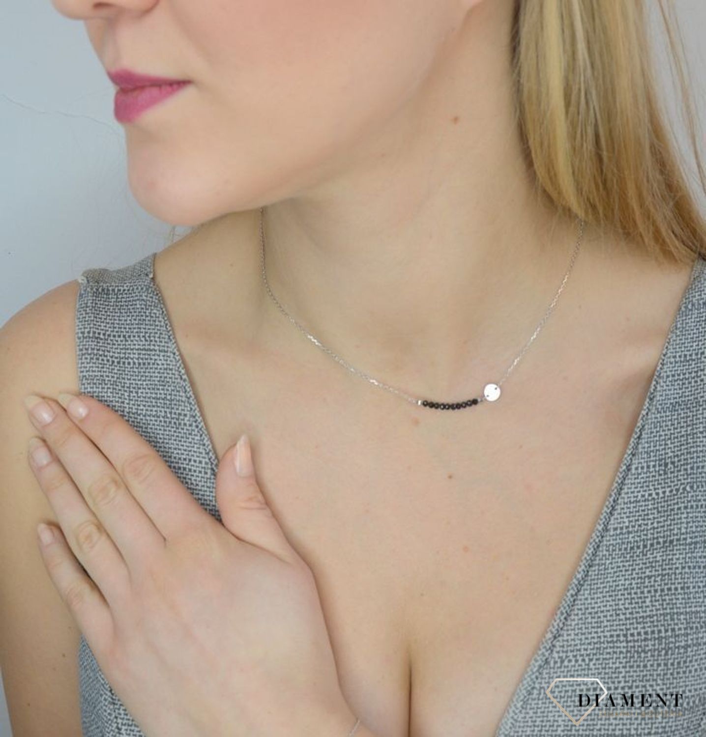 Naszyjnik srebrny damski gładkie kółeczko z koralikami DIA-NSZ-2305-925.jpg