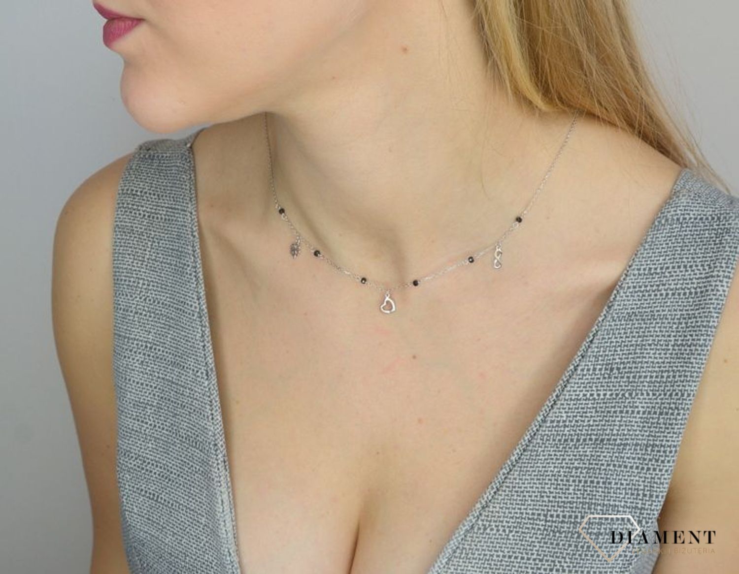 Naszyjnik srebrny damski koniczynka nieskończoność serce 925 DIA-NSZ-2308-925.jpg