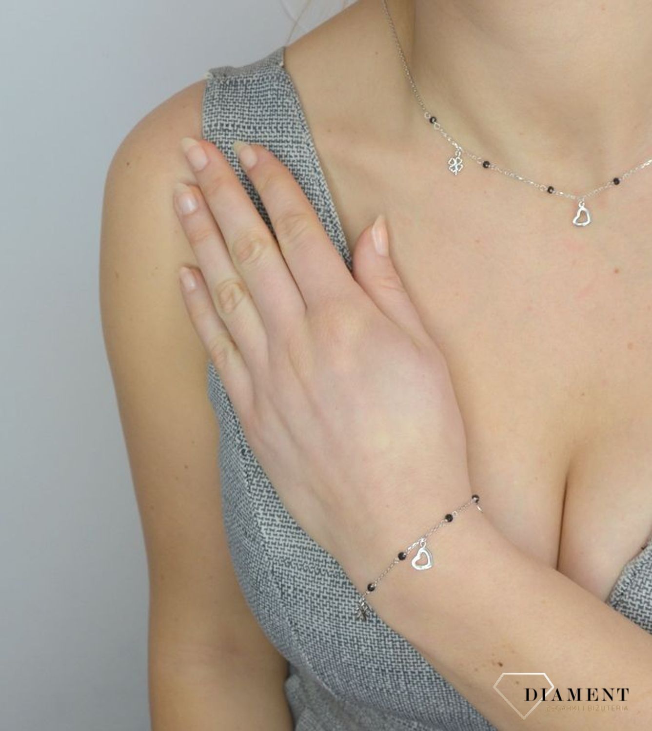 Naszyjnik srebrny damski koniczynka nieskończoność serce 925 DIA-NSZ-2308-925.jpg