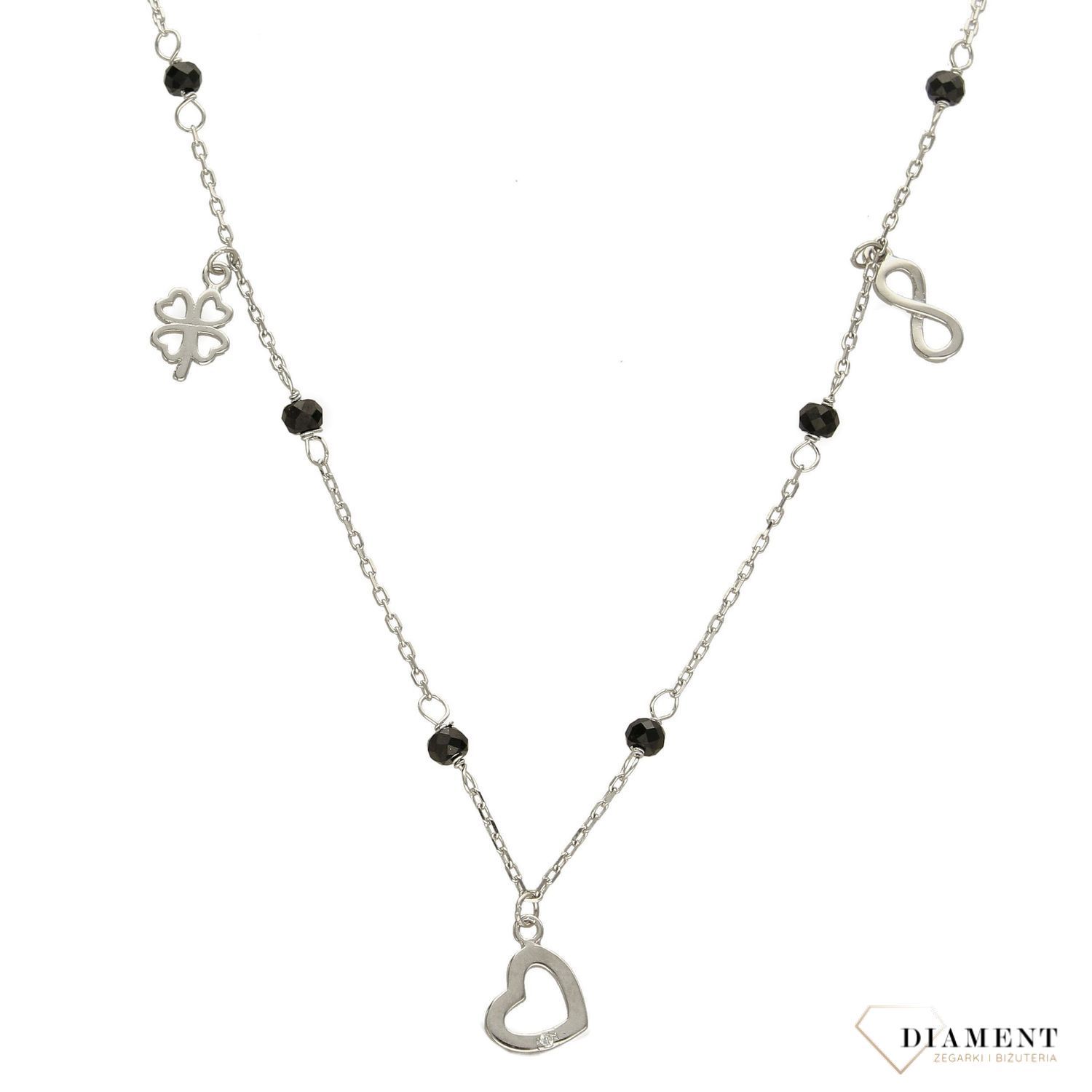 Naszyjnik srebrny damski koniczynka nieskończoność serce 925 DIA-NSZ-2308-925.jpg