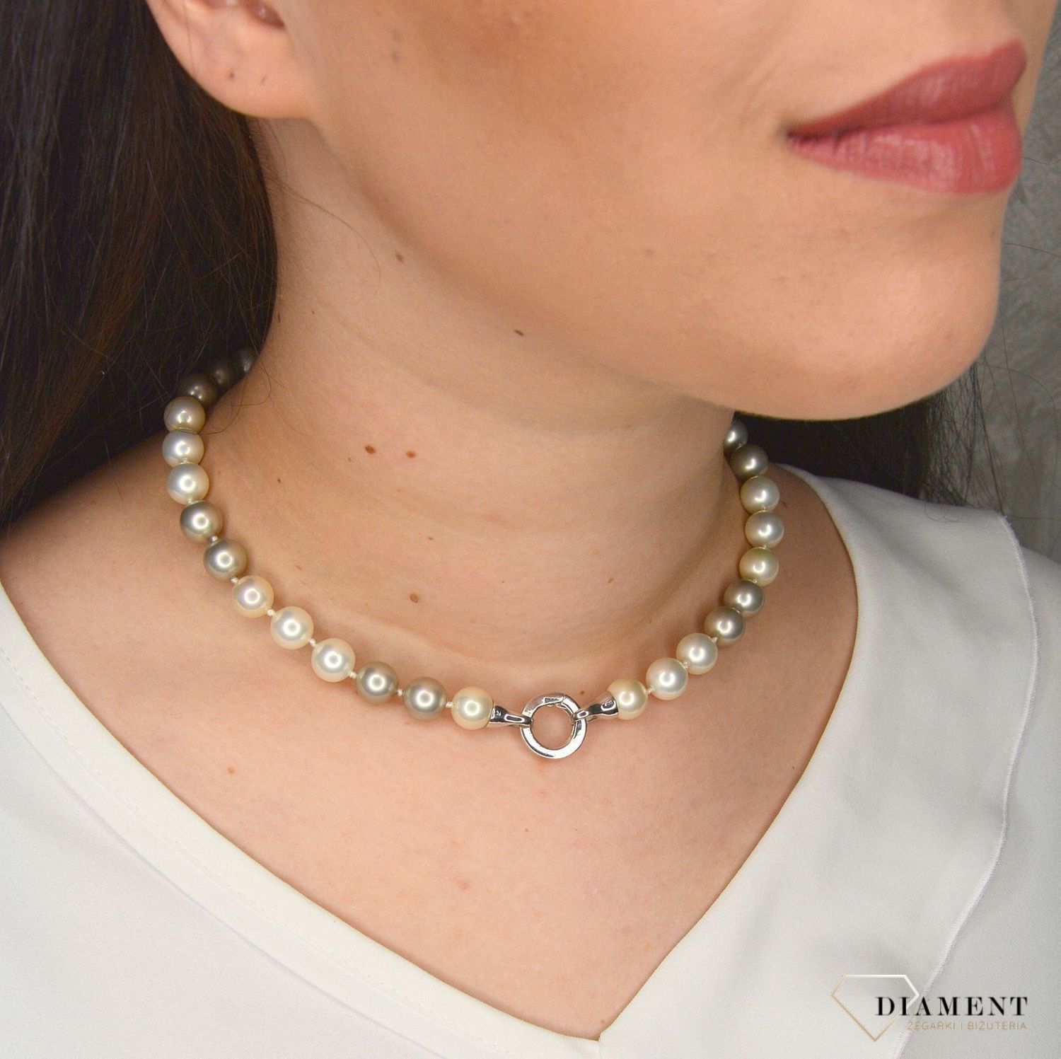 Naszyjnik z perłami w dwóch odcieniach biały oraz szary DIA-NSZ-2373-925.jpg