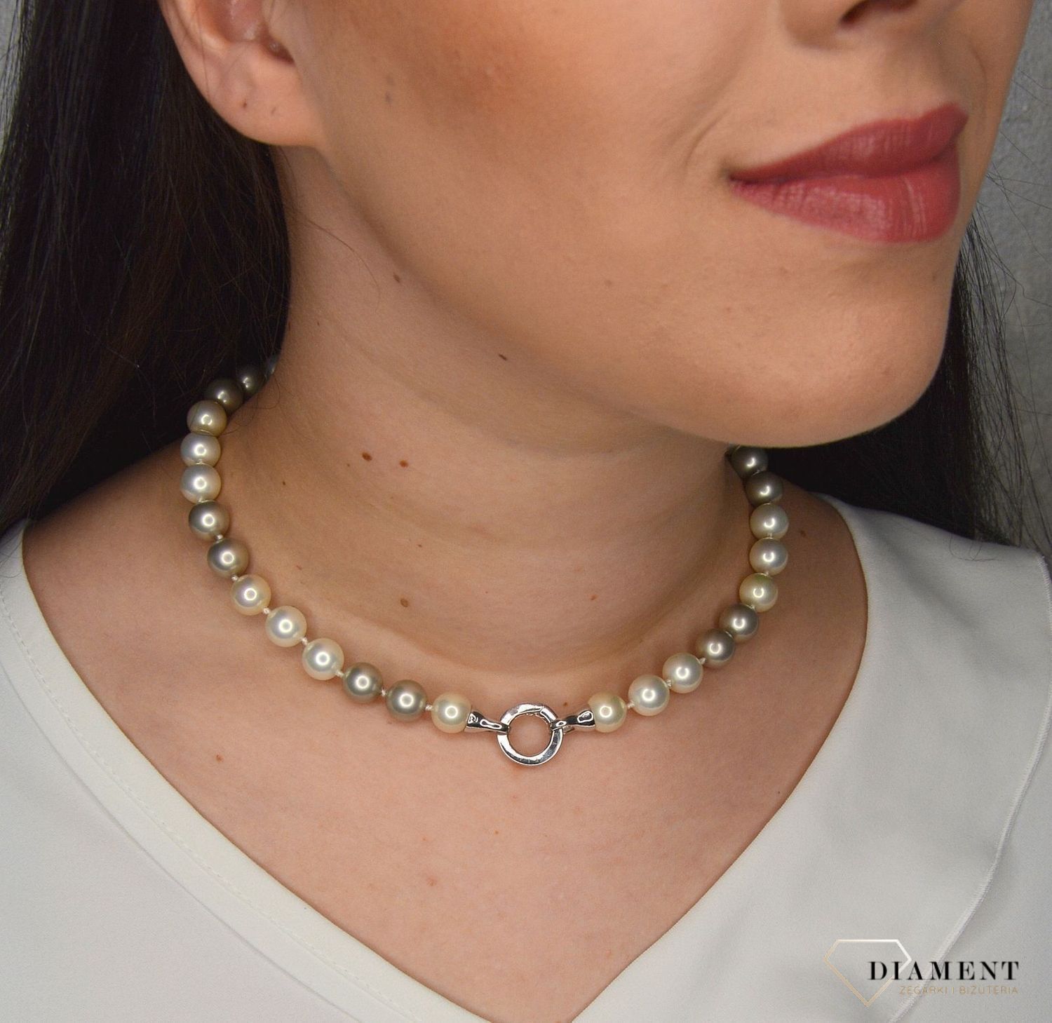 Naszyjnik z perłami w dwóch odcieniach biały oraz szary DIA-NSZ-2373-925.jpg