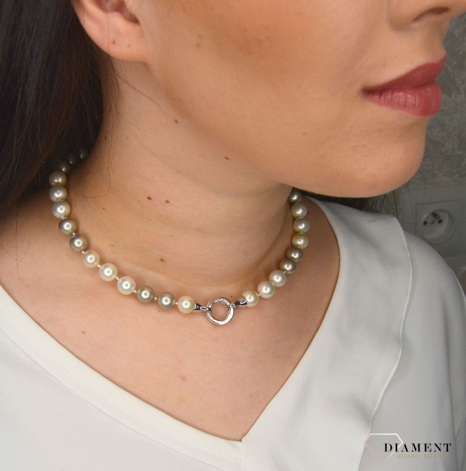 Naszyjnik z perłami w dwóch odcieniach biały oraz szary DIA-NSZ-2373-925.jpg
