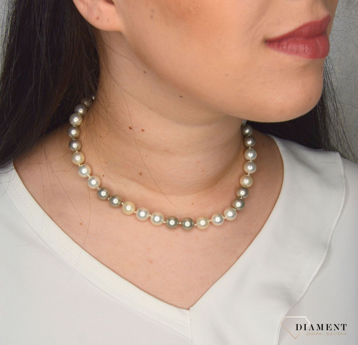 Naszyjnik z perłami w dwóch odcieniach biały oraz szary DIA-NSZ-2373-925.jpg