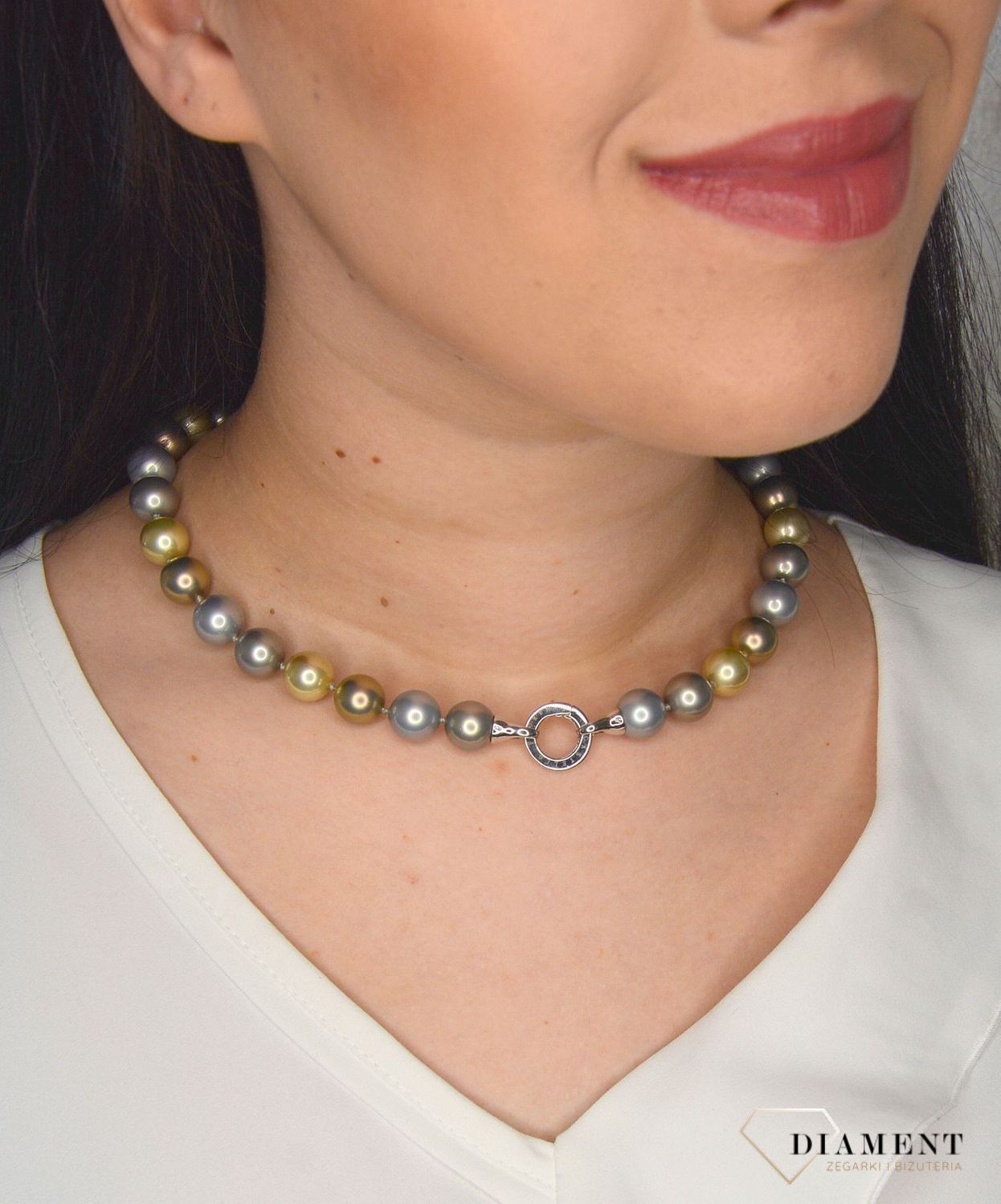 Naszyjnik z perłopławami w kolorze szarym oraz zielonym DIA-NSZ-2377-925.jpg