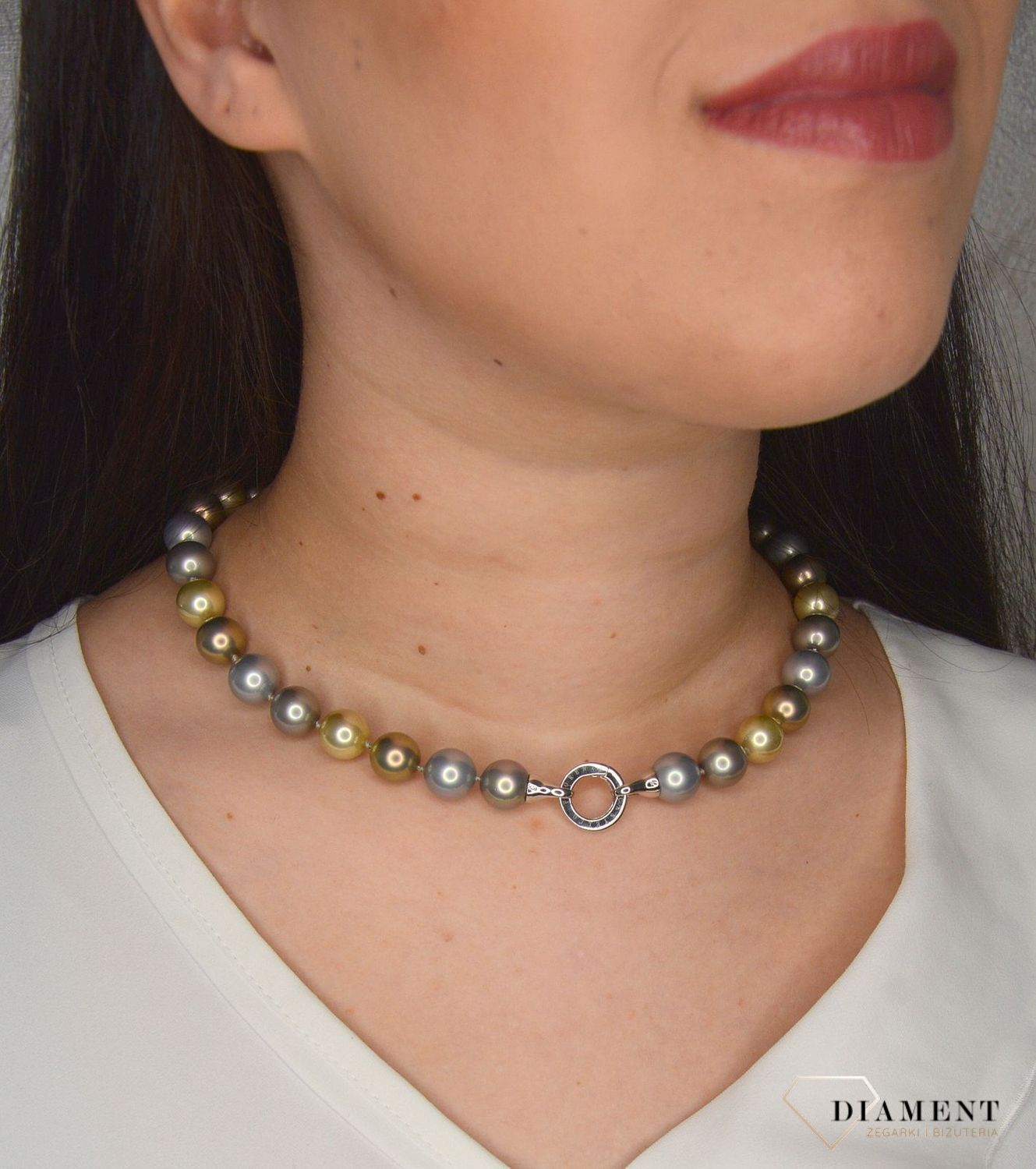 Naszyjnik z perłopławami w kolorze szarym oraz zielonym DIA-NSZ-2377-925.jpg