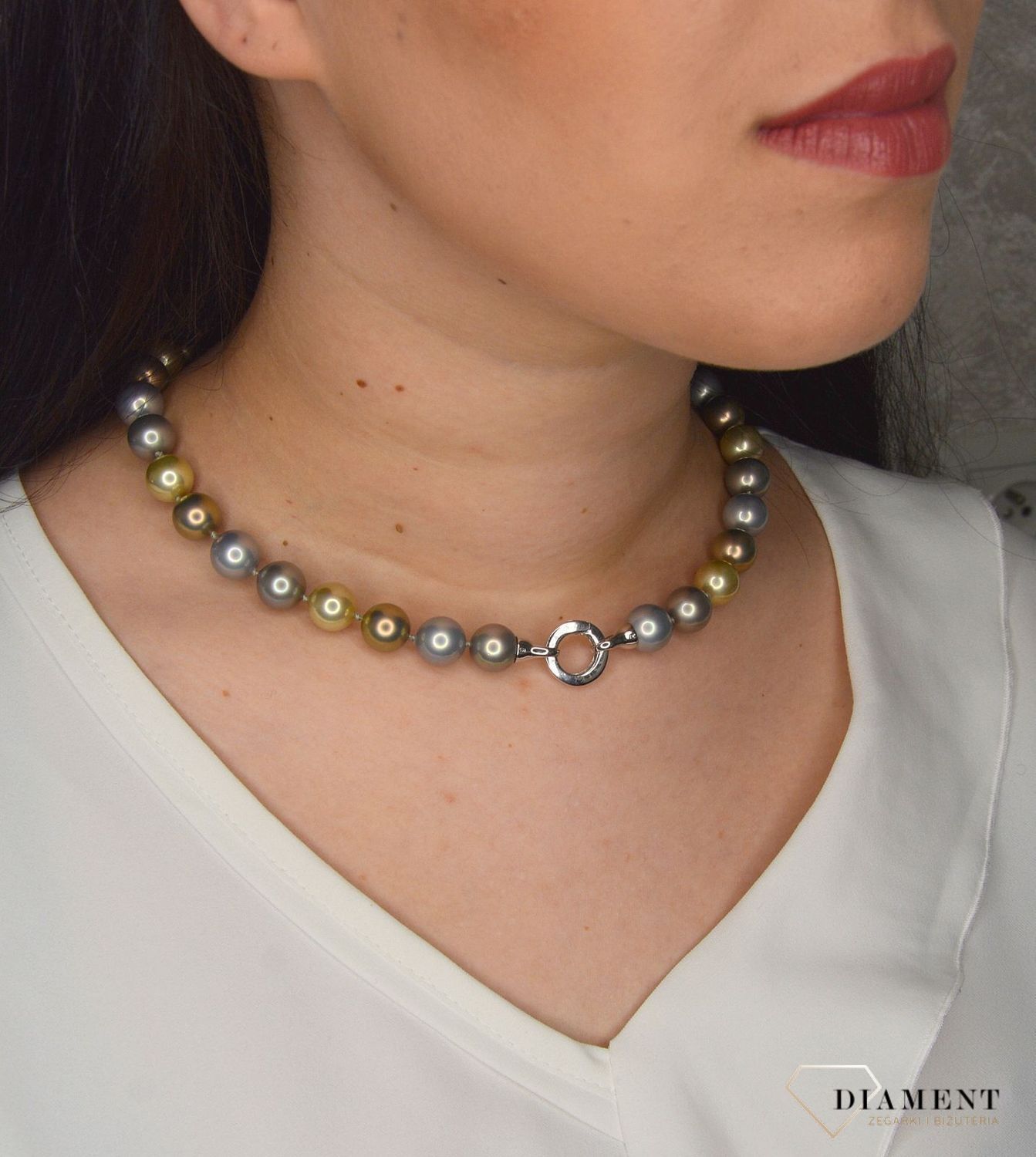 Naszyjnik z perłopławami w kolorze szarym oraz zielonym DIA-NSZ-2377-925.jpg