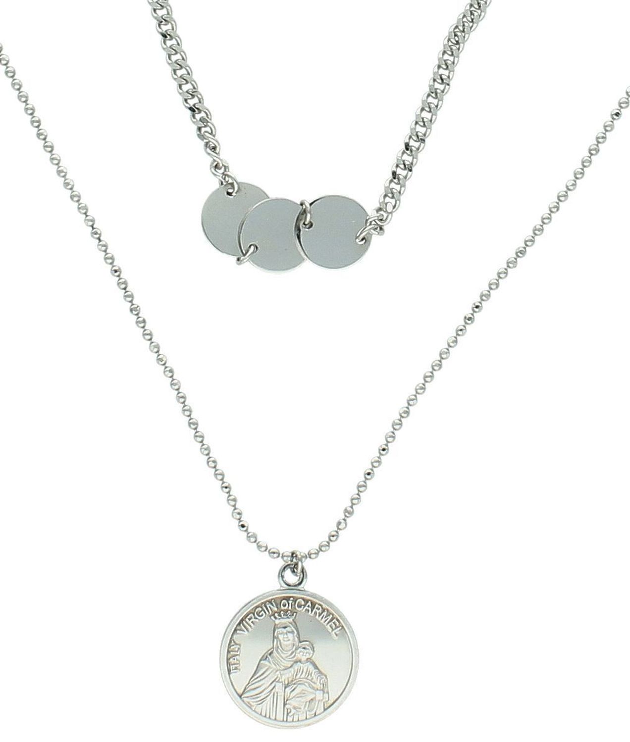 Podwójny naszyjnik damski srebrny 925 DIA-NSZ-2395-925 z łańcuszkiem pancerka i kuleczkowym, zdobiony medalikiem z Jezusem i Matką Boską, waga 13,6 g.1.jpg