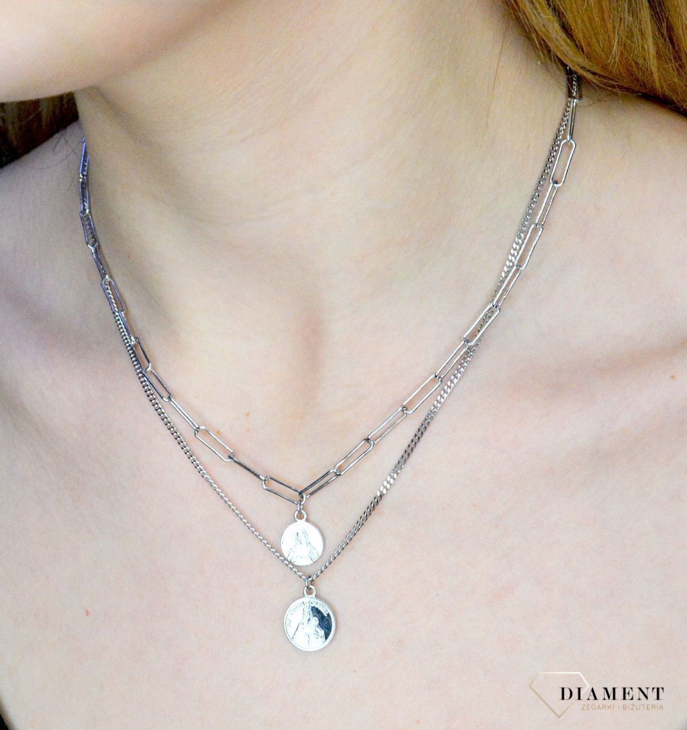 Srebrny naszyjnik modna celebrytka z medalikiem DIA-NSZ-2396-925.jpg