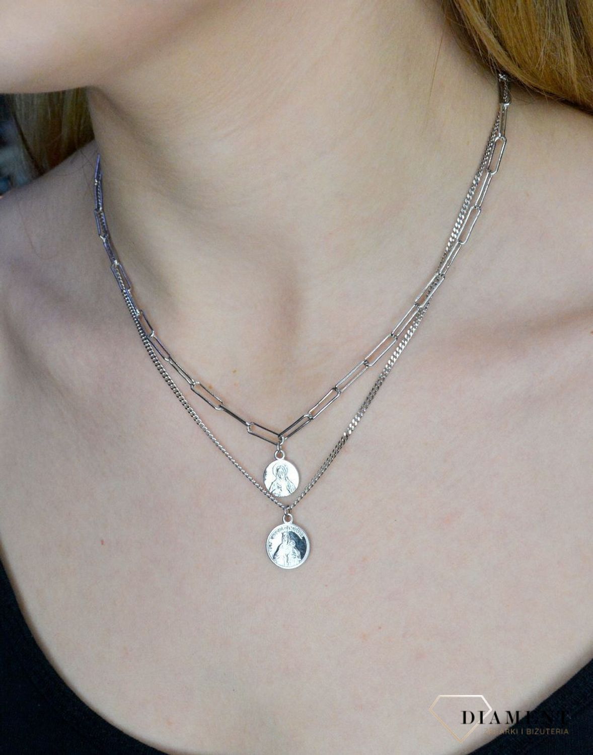 Srebrny naszyjnik modna celebrytka z medalikiem DIA-NSZ-2396-925.jpg