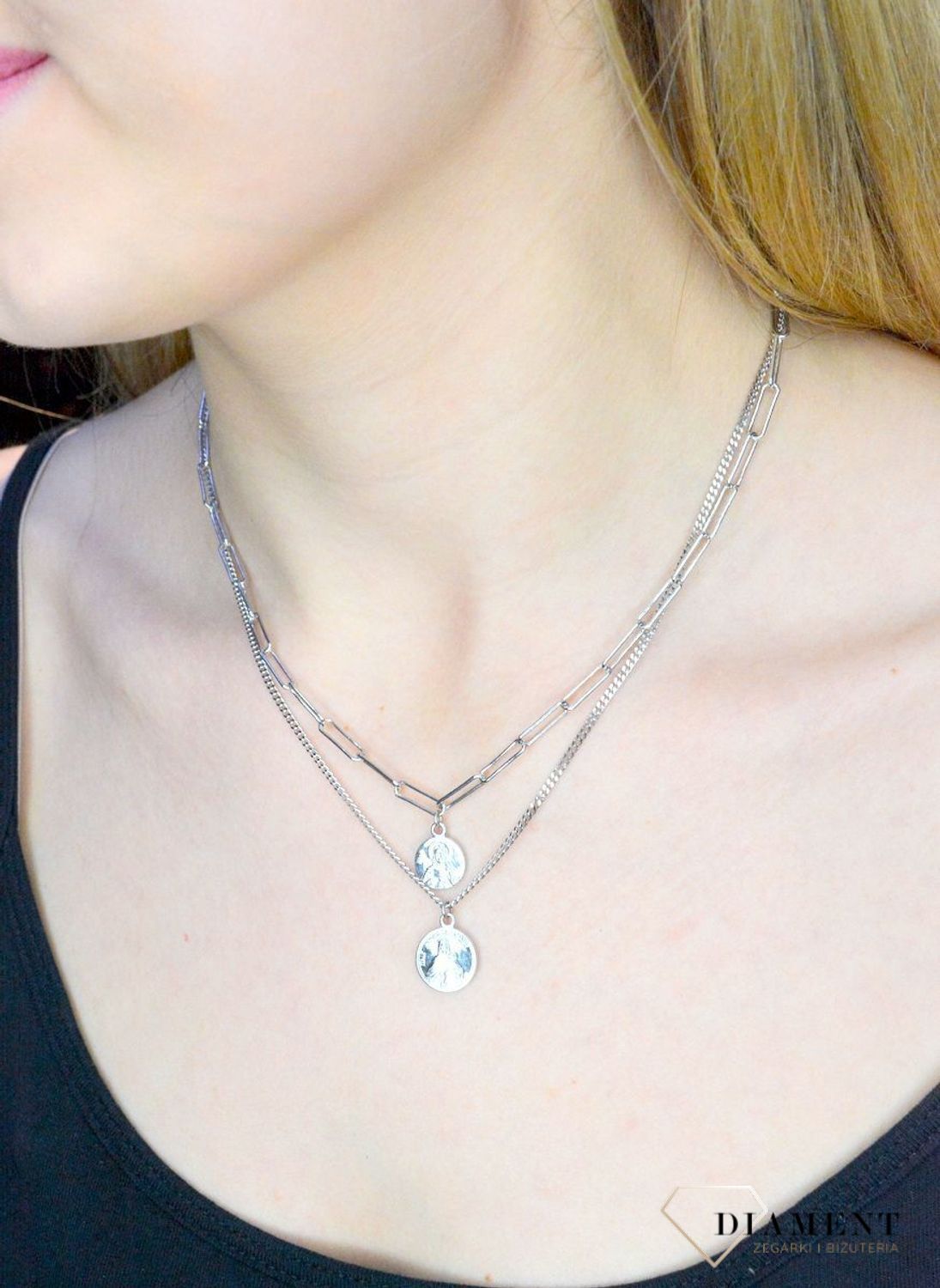Srebrny naszyjnik modna celebrytka z medalikiem DIA-NSZ-2396-925.jpg