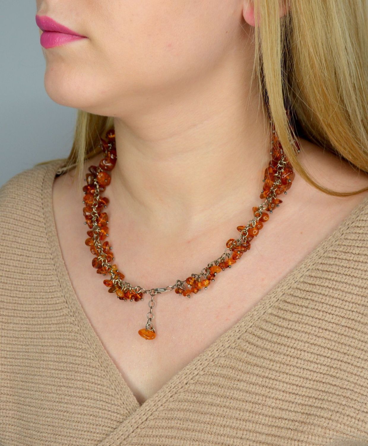 Naszyjnik  srebrny z bursztynem w kolorze brązu DIA-NSZ-2482-bursztyn.jpg