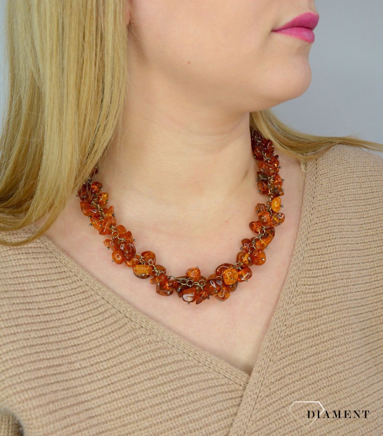 Naszyjnik  srebrny z bursztynem w kolorze brązu DIA-NSZ-2482-bursztyn.jpg