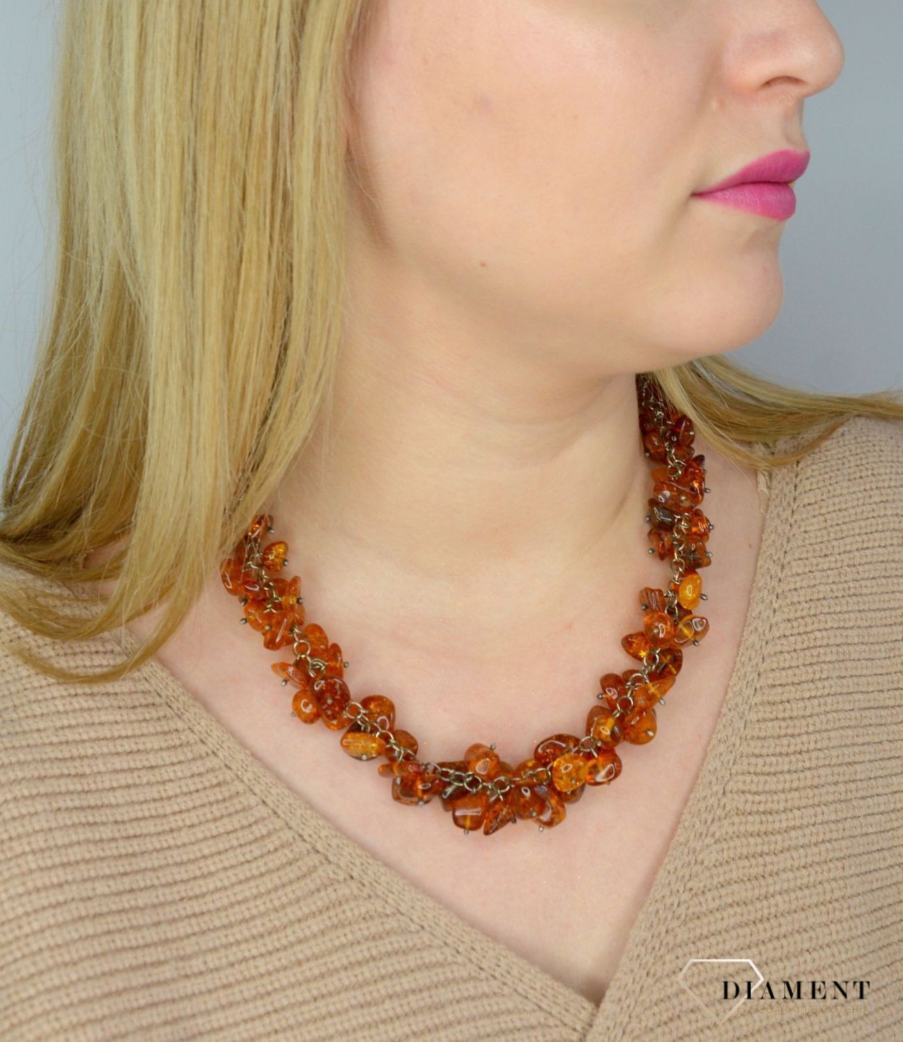 Naszyjnik  srebrny z bursztynem w kolorze brązu DIA-NSZ-2482-bursztyn.jpg