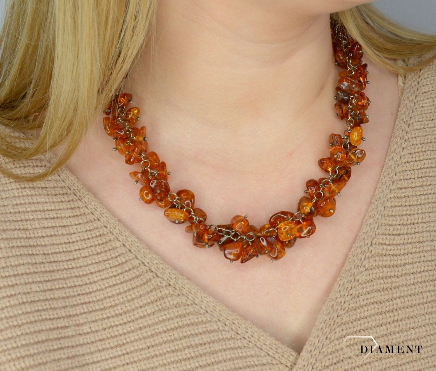 Naszyjnik  srebrny z bursztynem w kolorze brązu DIA-NSZ-2482-bursztyn.jpg