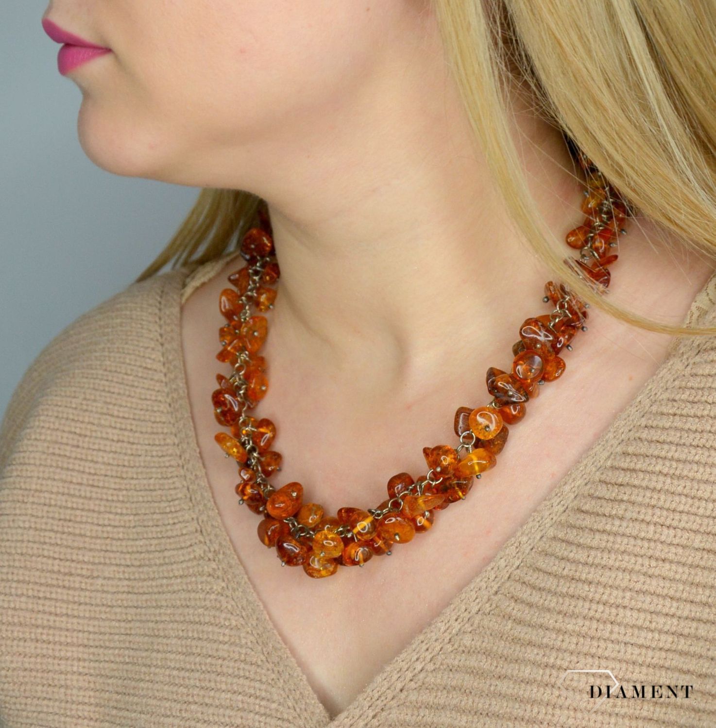 Naszyjnik  srebrny z bursztynem w kolorze brązu DIA-NSZ-2482-bursztyn.jpg