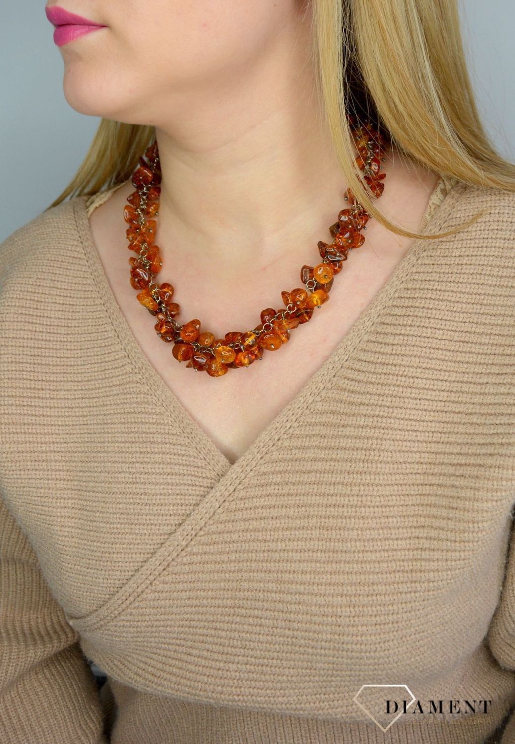 Naszyjnik  srebrny z bursztynem w kolorze brązu DIA-NSZ-2482-bursztyn.jpg