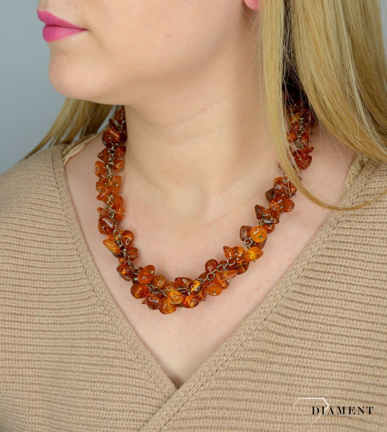 Naszyjnik  srebrny z bursztynem w kolorze brązu DIA-NSZ-2482-bursztyn.jpg