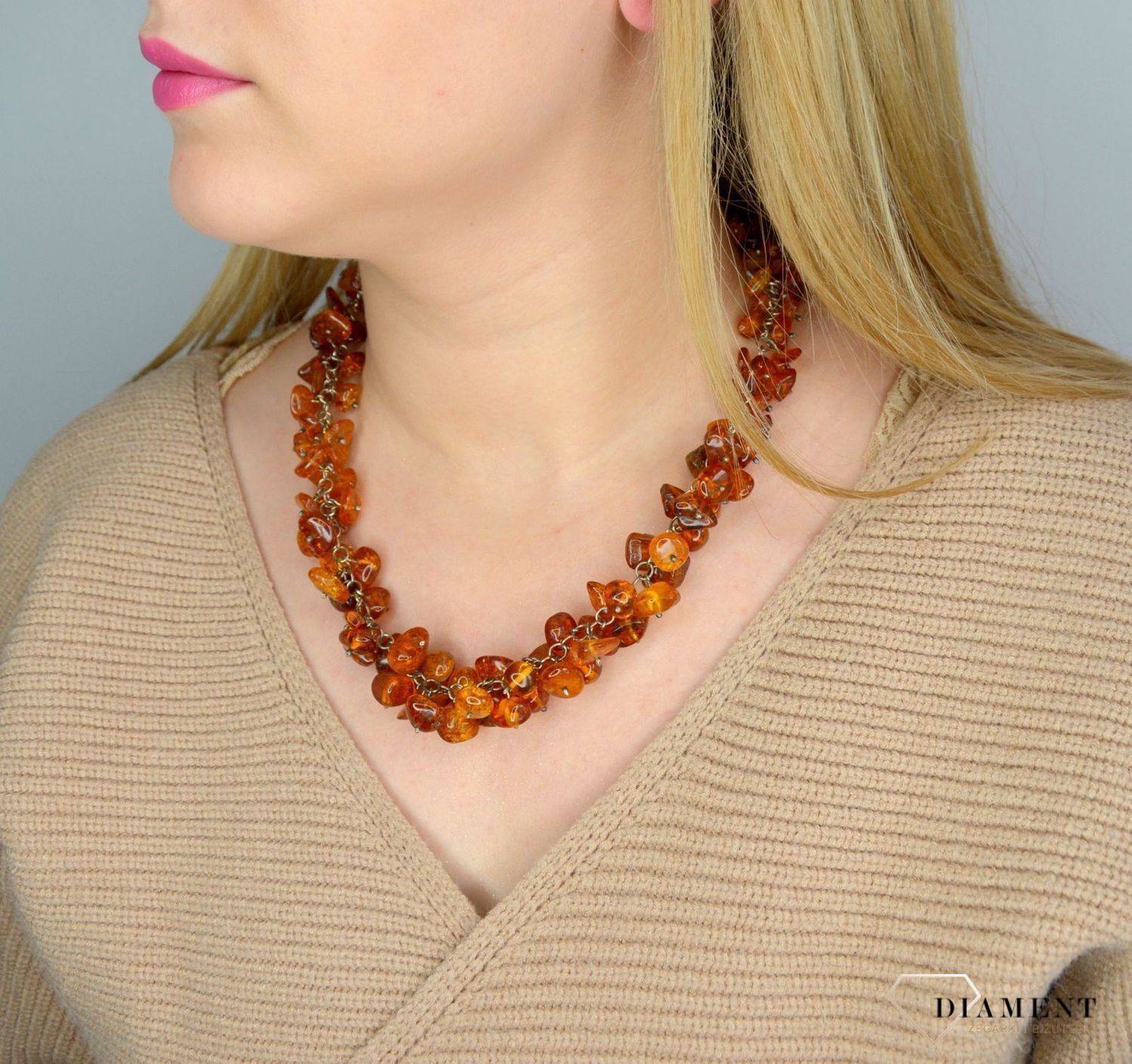 Naszyjnik  srebrny z bursztynem w kolorze brązu DIA-NSZ-2482-bursztyn.jpg