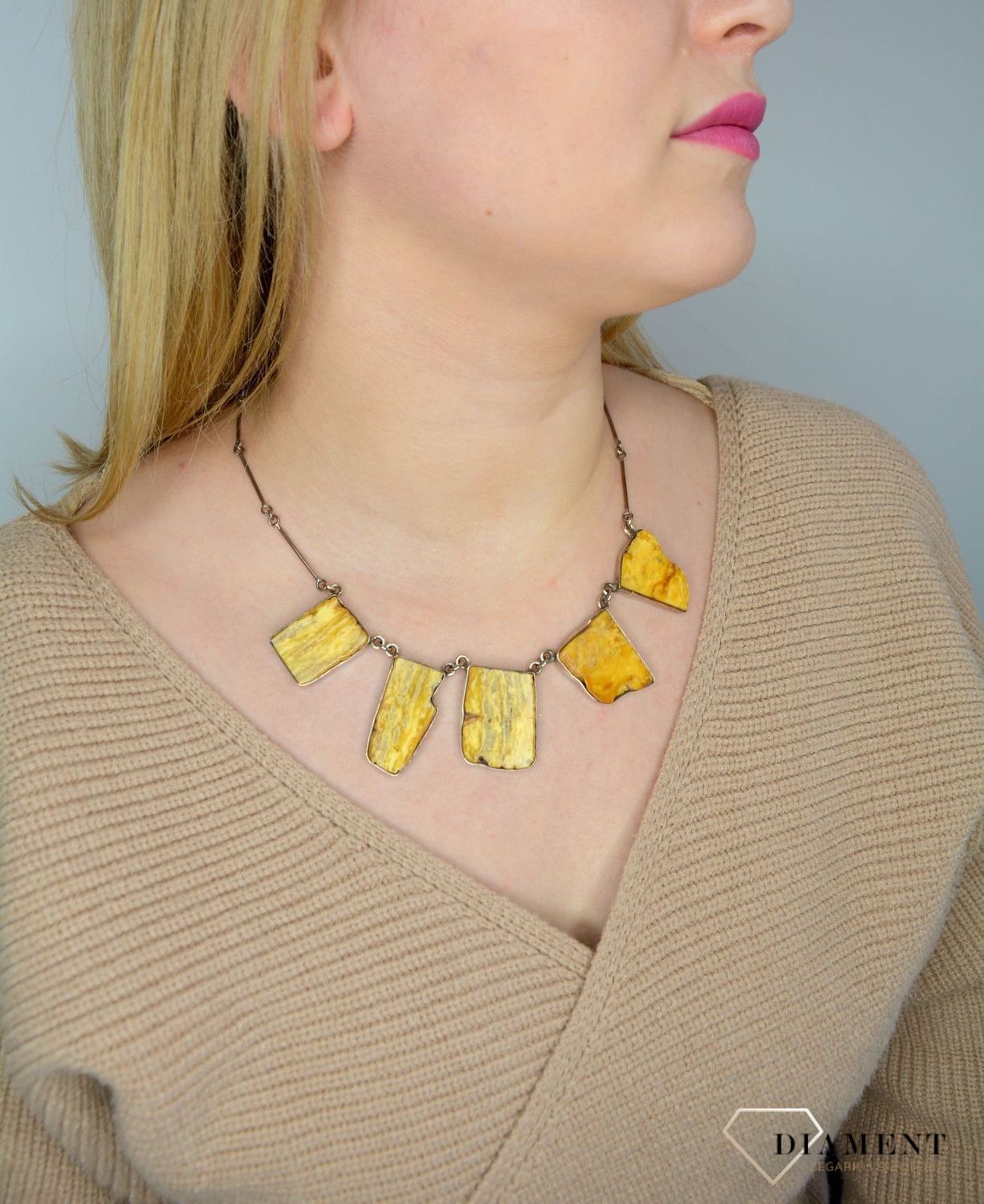 Naszyjnik srebrny z bursztynem w kolorze kremowym DIA-NSZ-2484-bursztyn.jpg