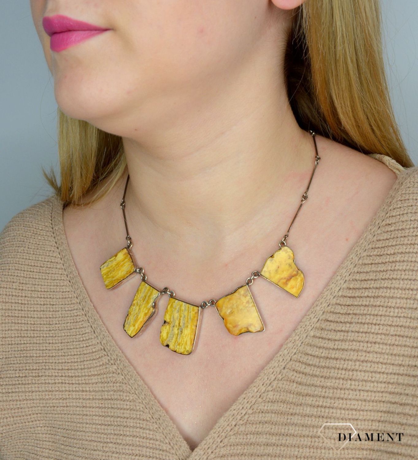 Naszyjnik srebrny z bursztynem w kolorze kremowym DIA-NSZ-2484-bursztyn.jpg