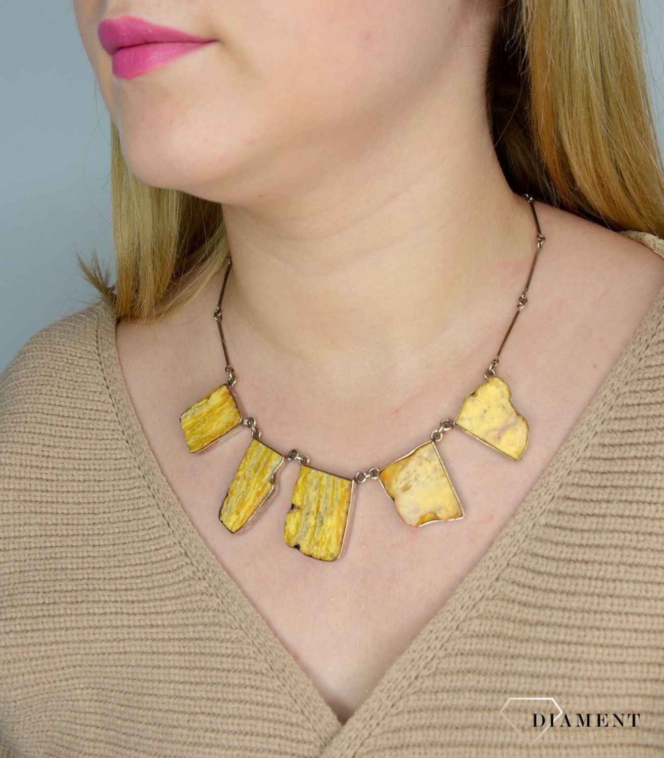 Naszyjnik srebrny z bursztynem w kolorze kremowym DIA-NSZ-2484-bursztyn.jpg