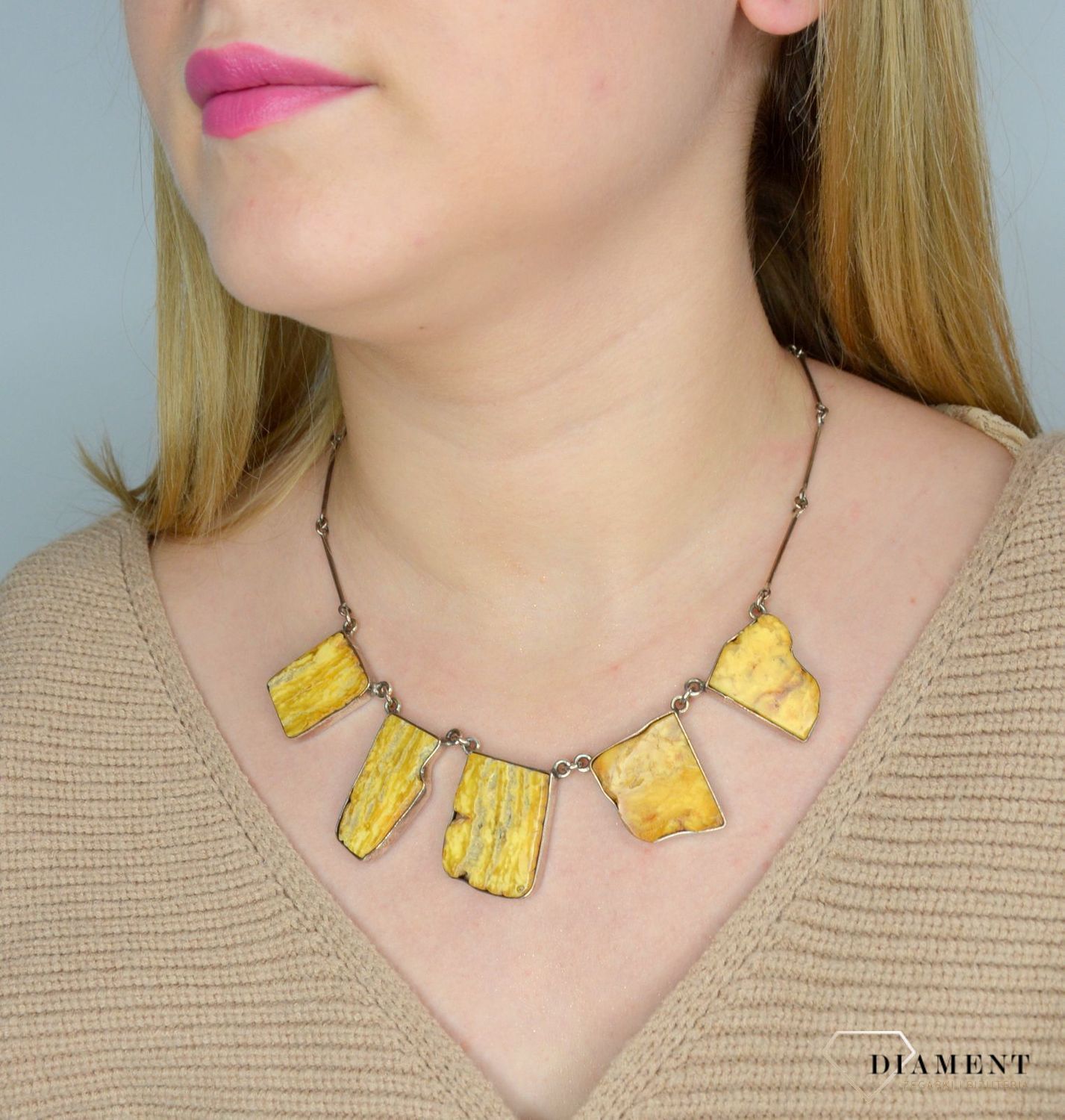 Naszyjnik srebrny z bursztynem w kolorze kremowym DIA-NSZ-2484-bursztyn.jpg