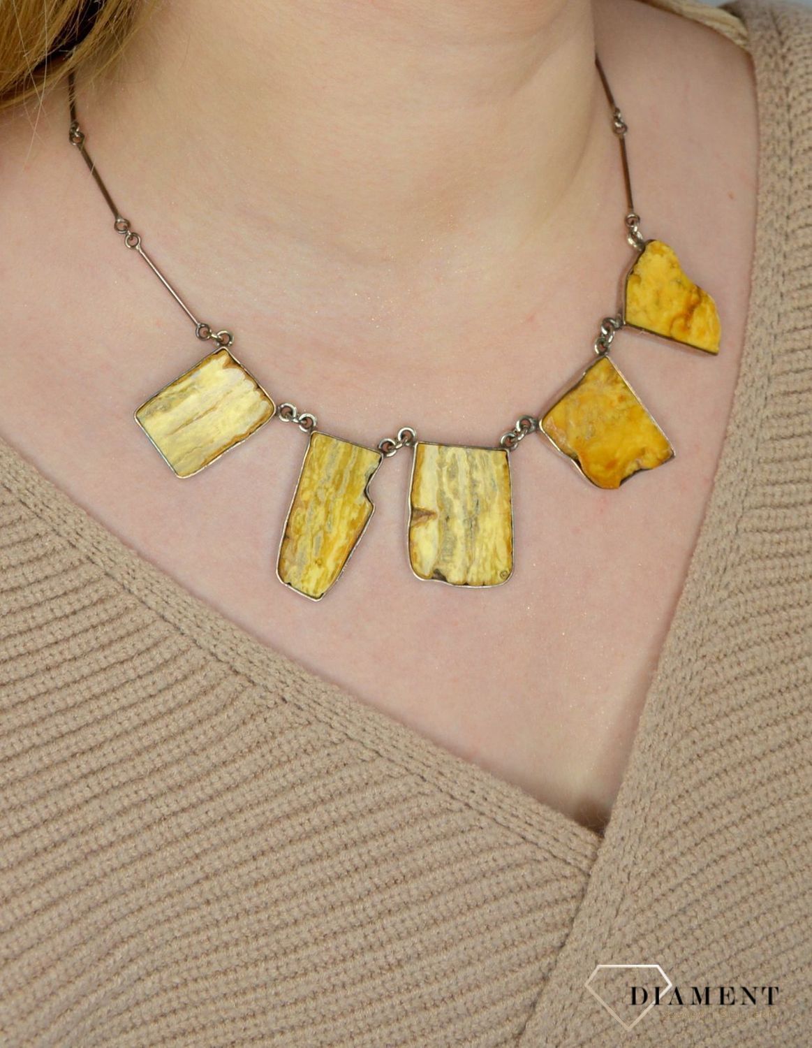 Naszyjnik srebrny z bursztynem w kolorze kremowym DIA-NSZ-2484-bursztyn.jpg