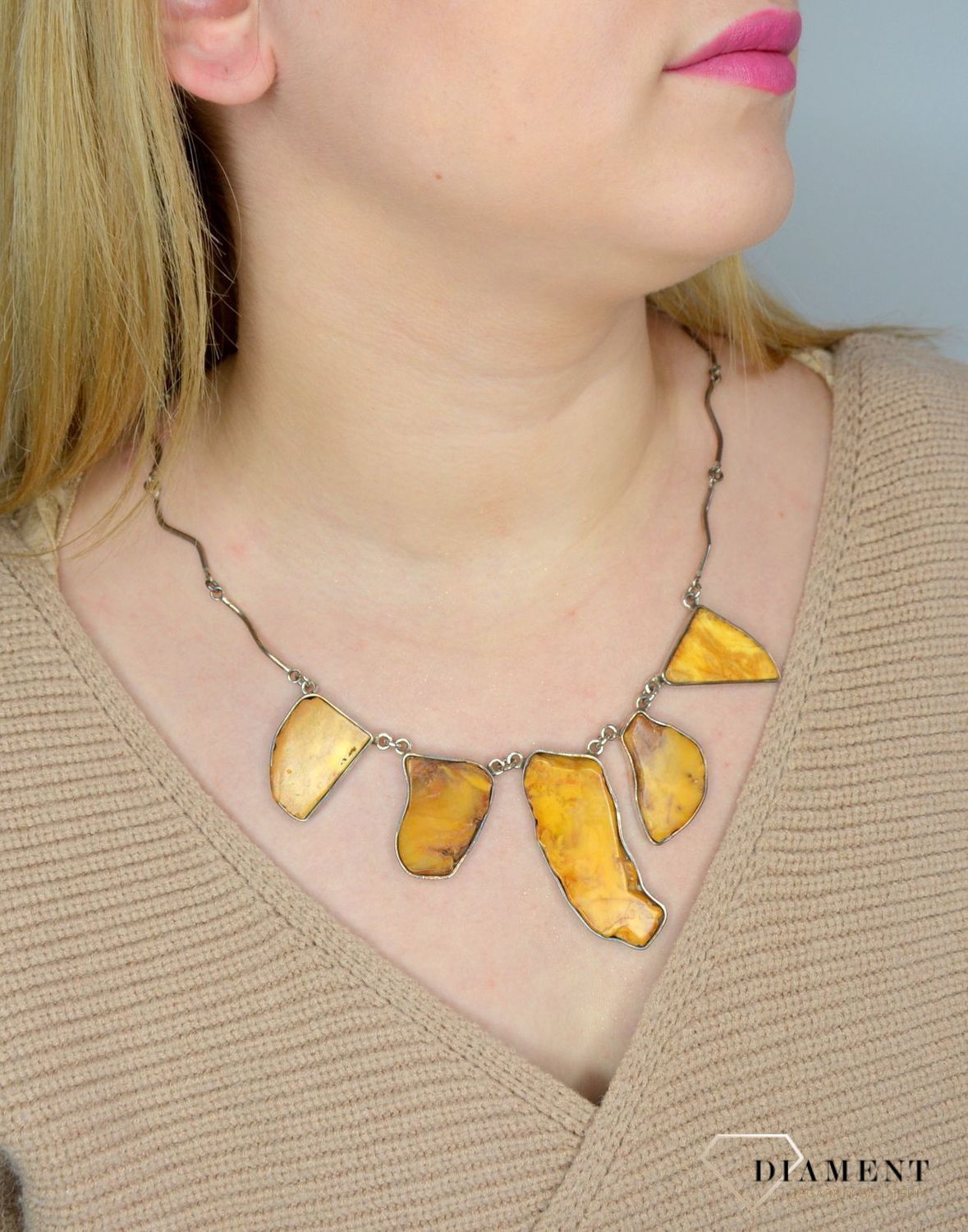 Naszyjnik srebrny z bursztynem w kolorze mlecznym DIA-NSZ-2485-bursztyn.jpg