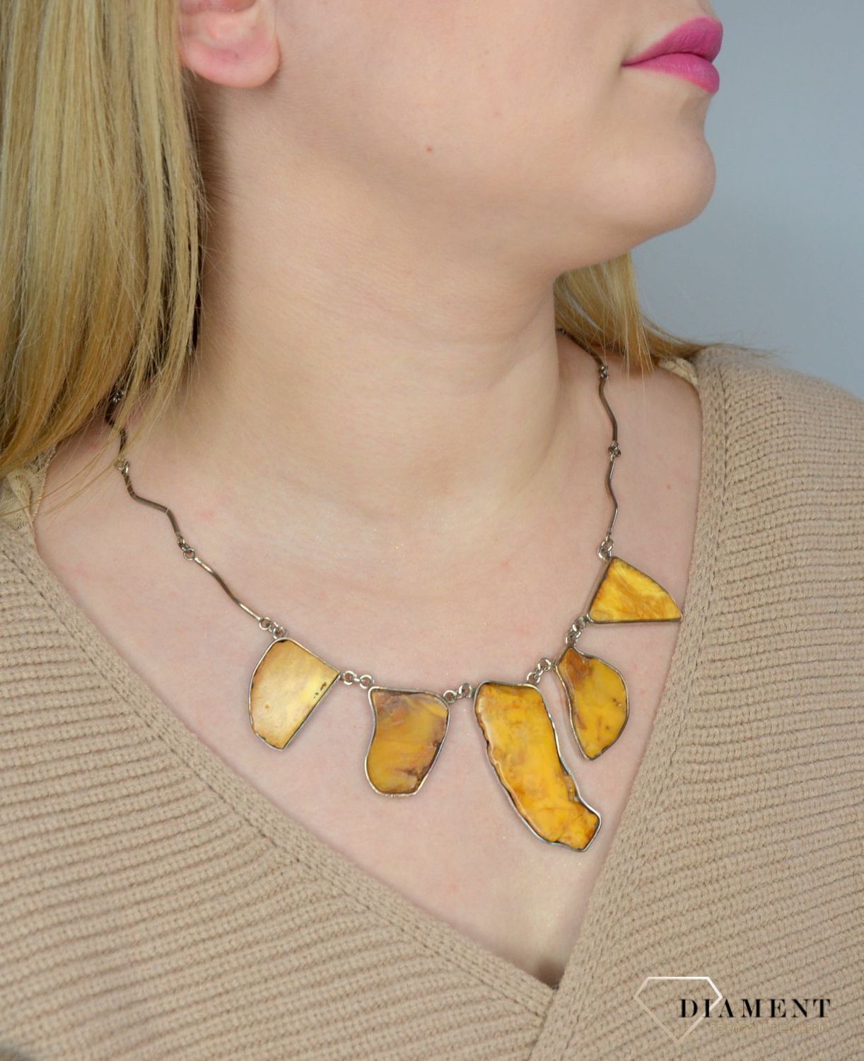 Naszyjnik srebrny z bursztynem w kolorze mlecznym DIA-NSZ-2485-bursztyn.jpg