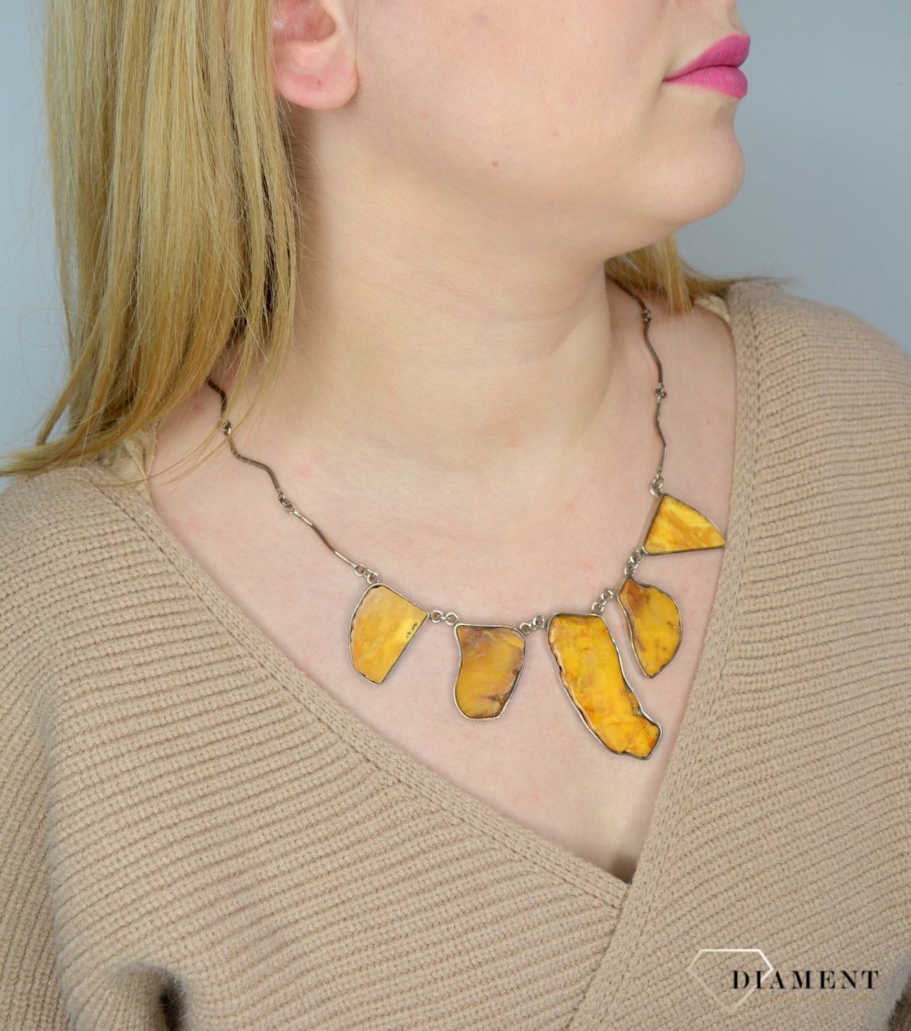 Naszyjnik srebrny z bursztynem w kolorze mlecznym DIA-NSZ-2485-bursztyn.jpg