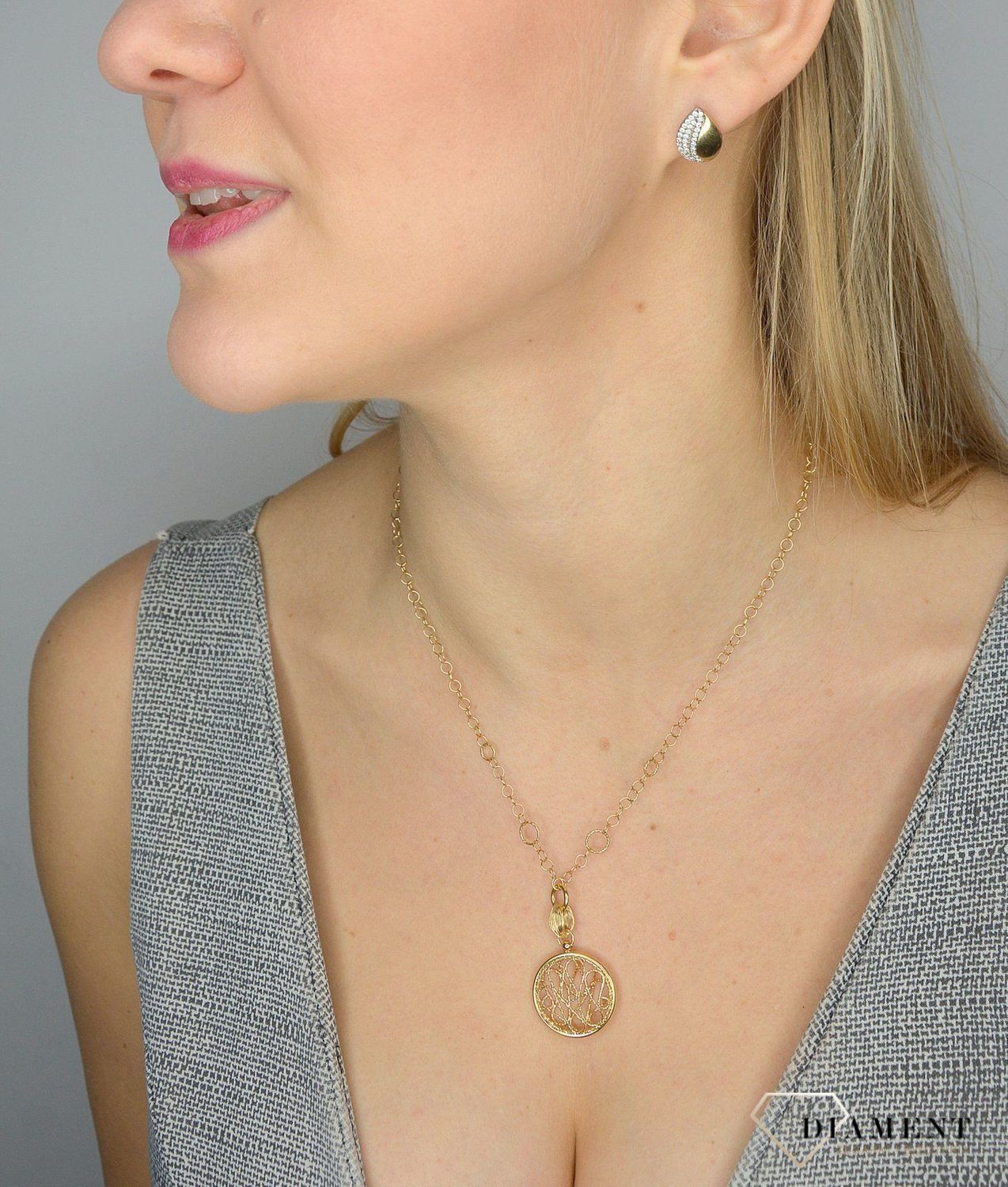 Naszyjnik złoty 585 z zawieszką okrągłą DIA-NSZ-2528-585.jpg