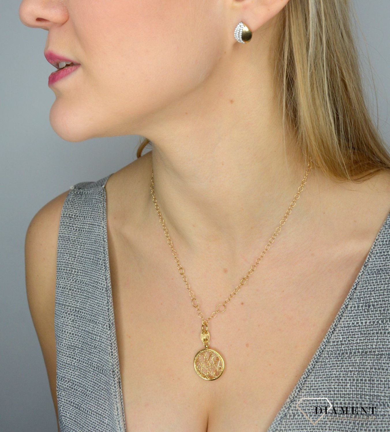 Naszyjnik złoty 585 z zawieszką okrągłą DIA-NSZ-2528-585.jpg