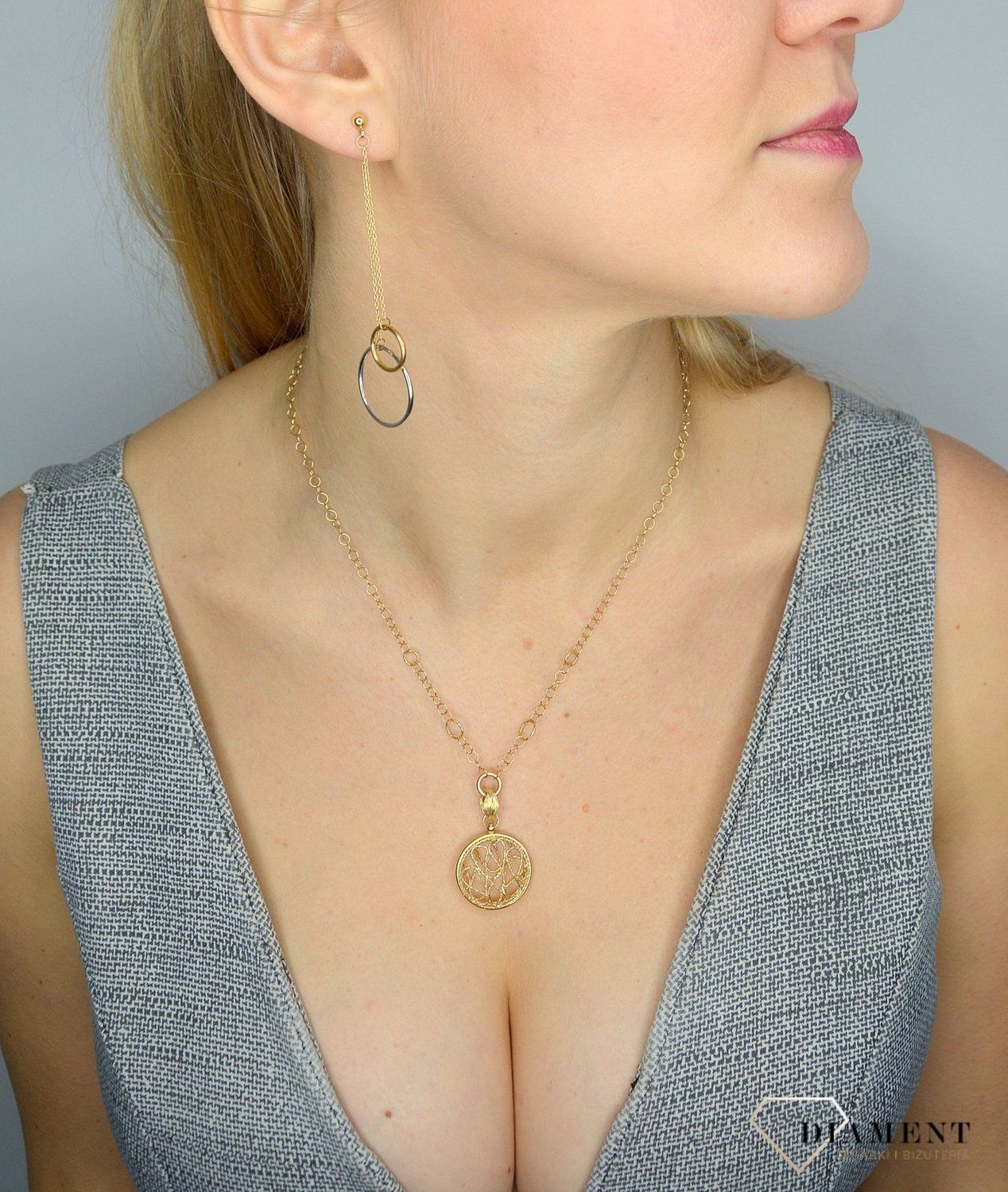 Naszyjnik złoty 585 z zawieszką okrągłą DIA-NSZ-2528-585.jpg