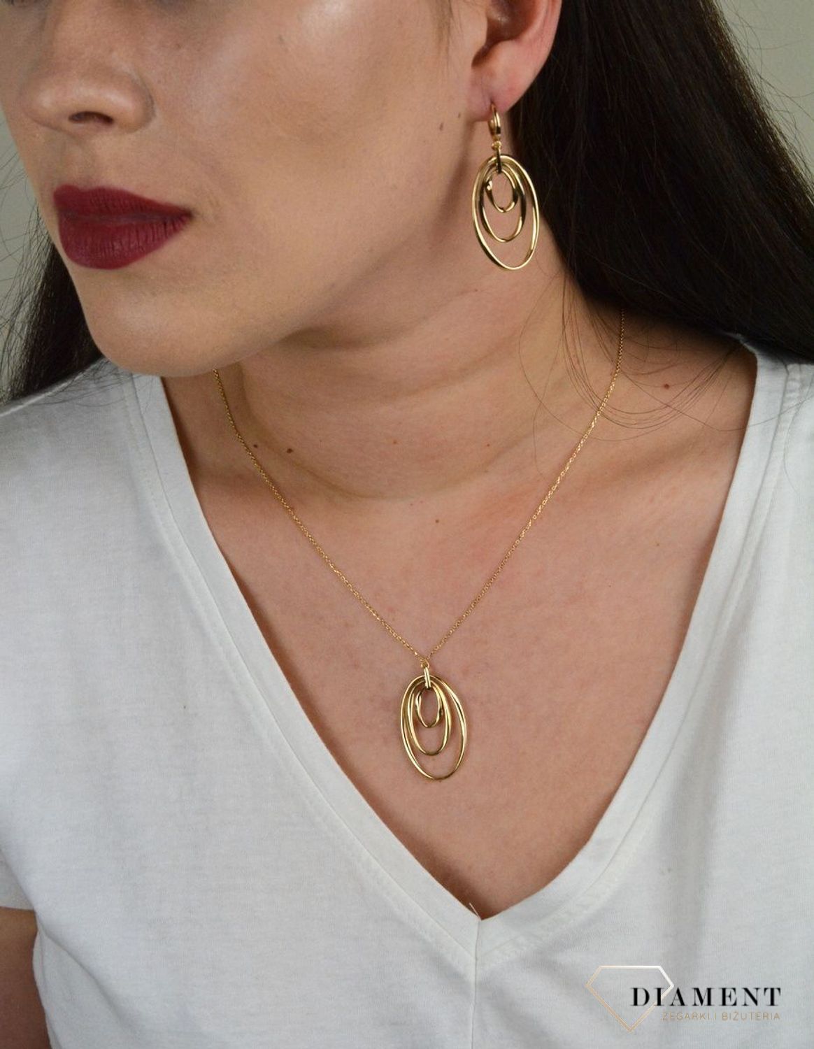Złoty naszyjnik z dużą zawieszką 'Złączone koła' DIA-NSZ-257LUC--585.jpg
