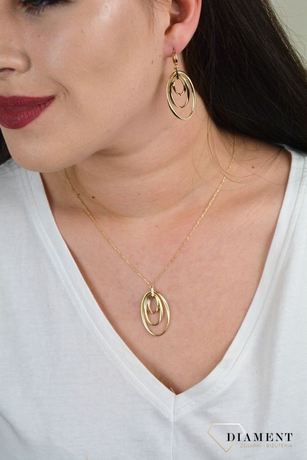 Złoty naszyjnik z dużą zawieszką 'Złączone koła' DIA-NSZ-257LUC--585.jpg