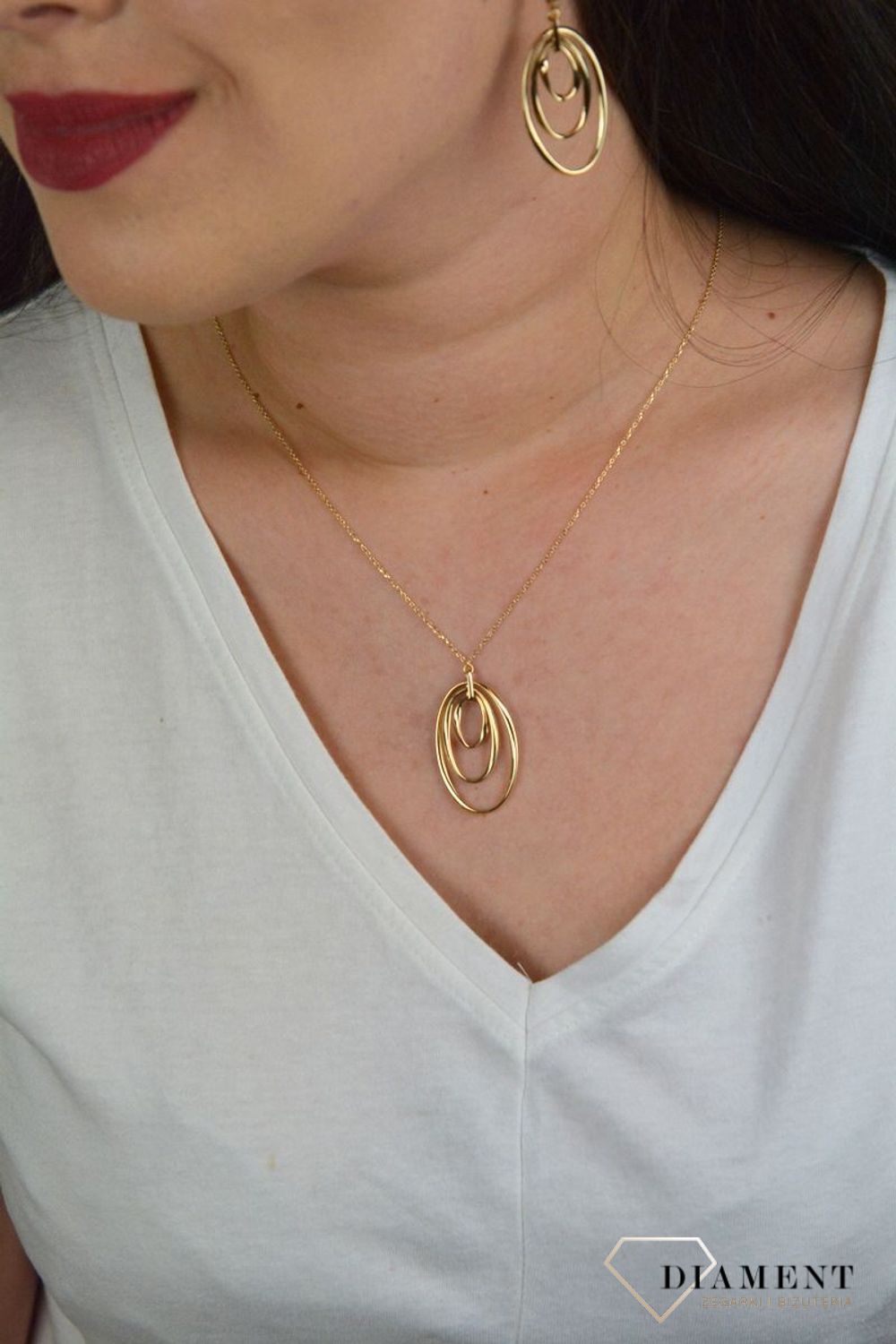 Złoty naszyjnik z dużą zawieszką 'Złączone koła' DIA-NSZ-257LUC--585.jpg