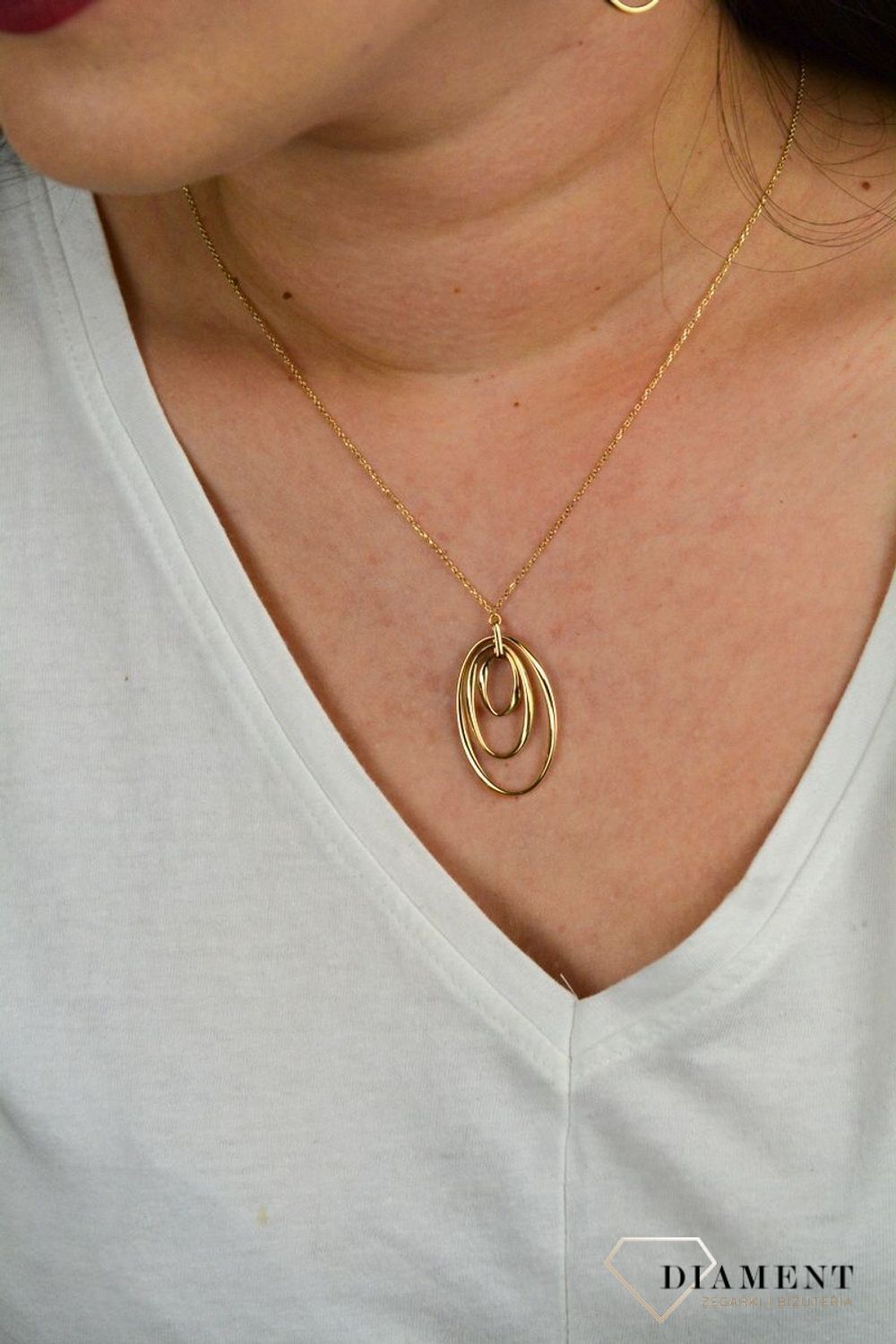 Złoty naszyjnik z dużą zawieszką 'Złączone koła' DIA-NSZ-257LUC--585.jpg