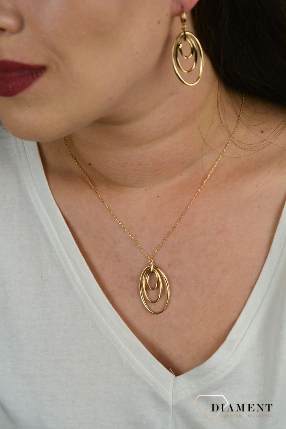 Złoty naszyjnik z dużą zawieszką 'Złączone koła' DIA-NSZ-257LUC--585.jpg