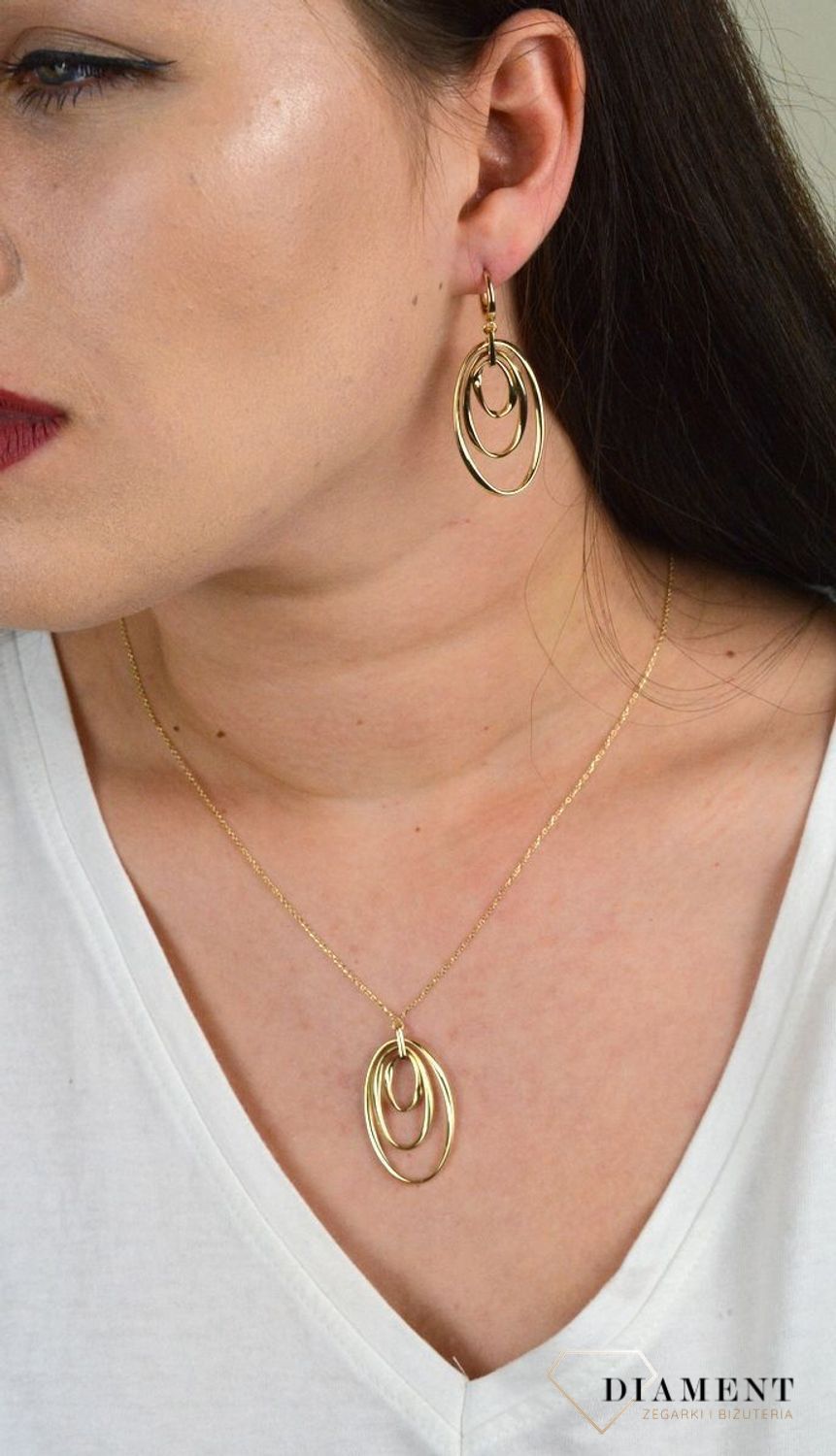 Złoty naszyjnik z dużą zawieszką 'Złączone koła' DIA-NSZ-257LUC--585.jpg