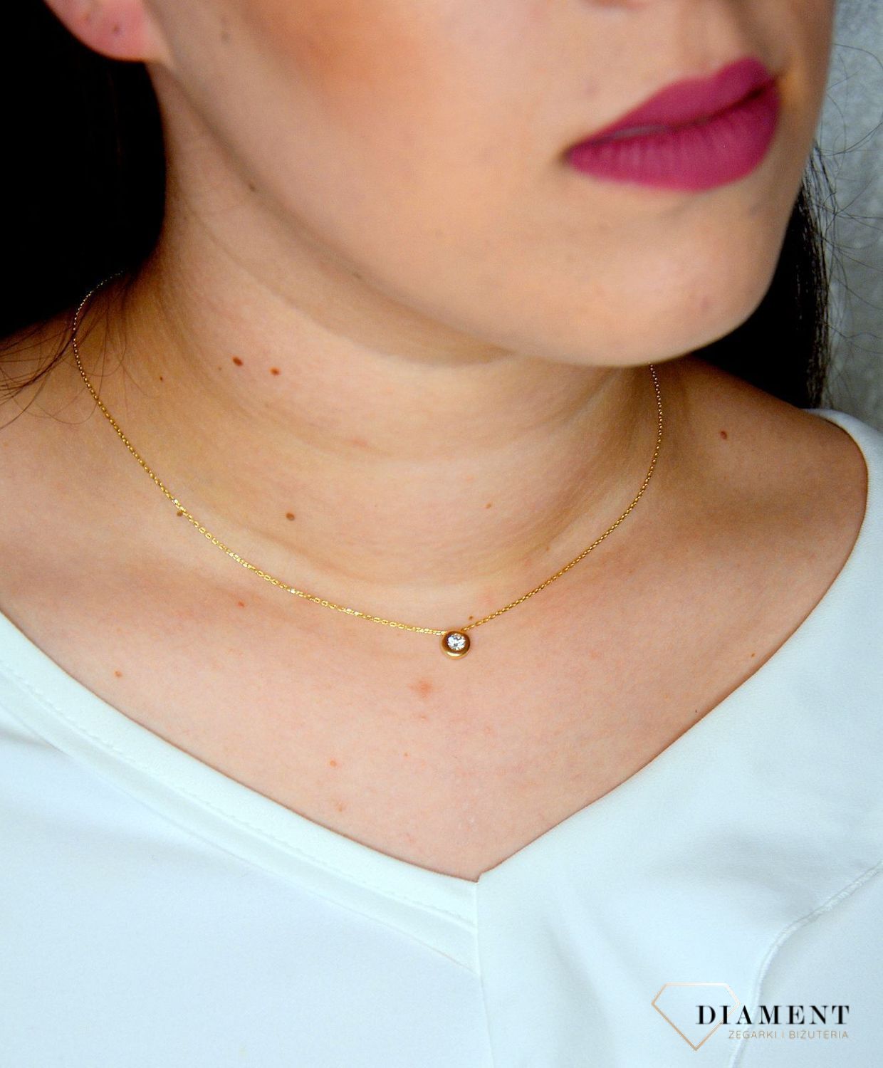 Złoty naszyjnik 585 celebrytka z wiszącą cyrkonią DIA-NSZ-2728-585.jpg